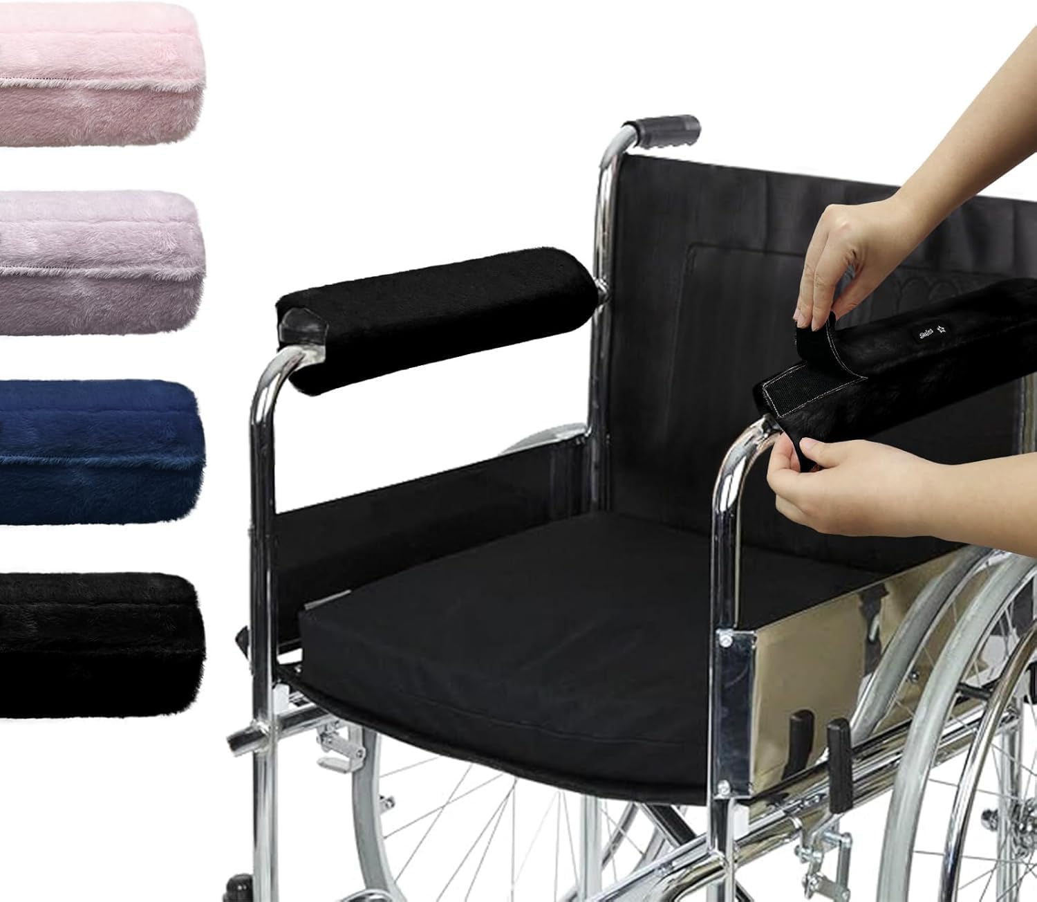 SPRING SEAON Wheelchair Armrest Covers 2 Pack Soft Memory Foam Wheelchair Armrest Pads Wicking Washable for Office Transport Chair(Black)