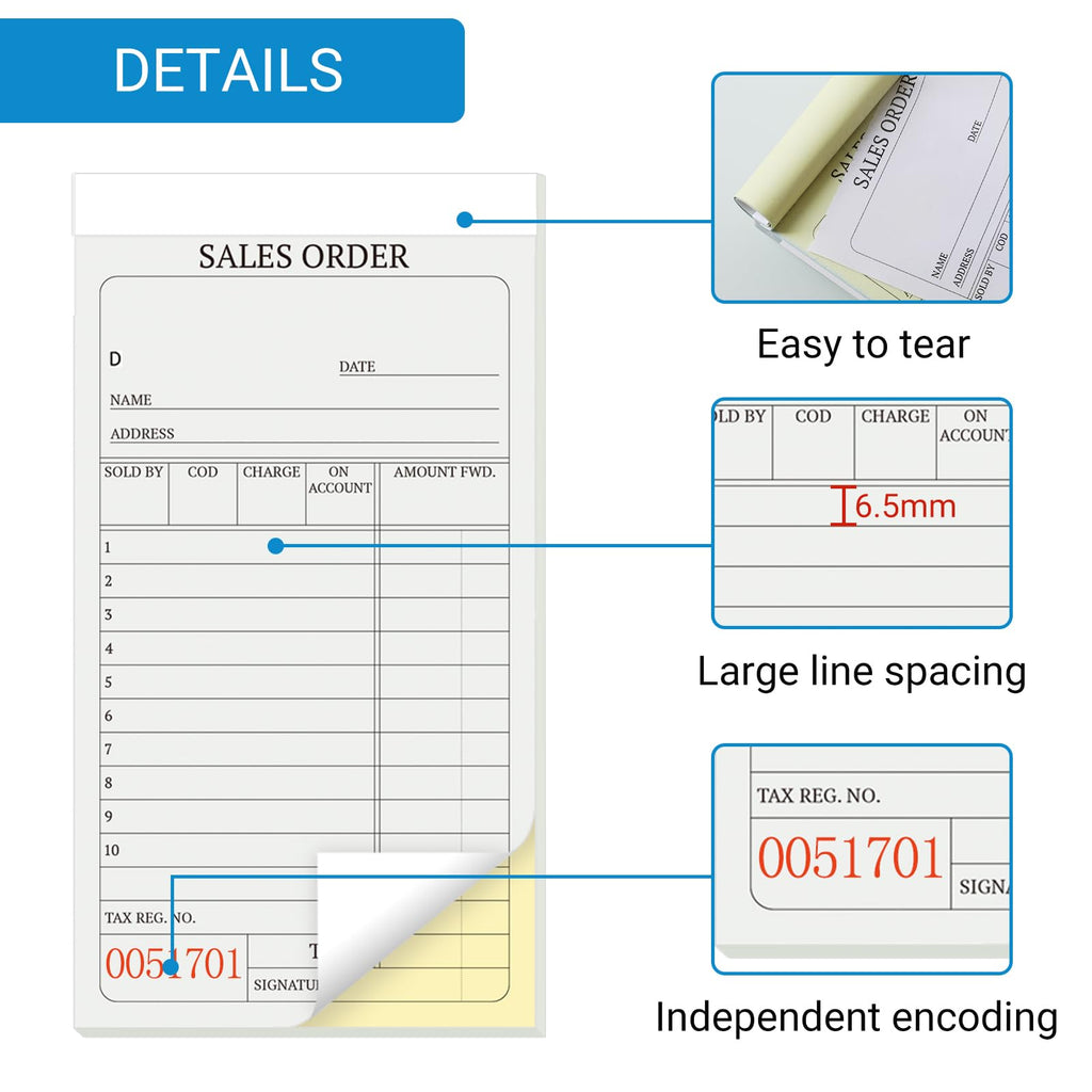 suituts 12 Pack Sales Order Book, 3.5 x 6.5 Inch 2-Part Carbonless Sales Receipt Form, Numbered Duplicate Invoice Booklet for Business(50 Set per Pack)