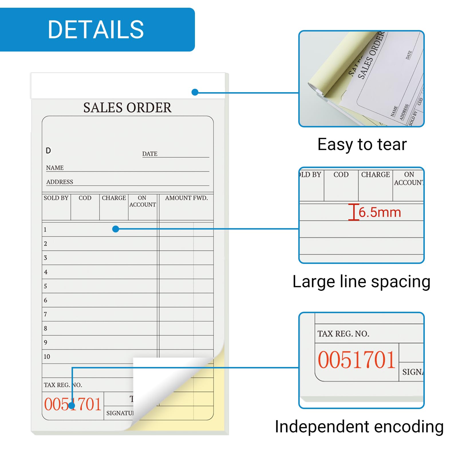 suituts 12 Pack Sales Order Book, 3.5 x 6.5 Inch 2-Part Carbonless Sales Receipt Form, Numbered Duplicate Invoice Booklet for Business(50 Set per Pack)