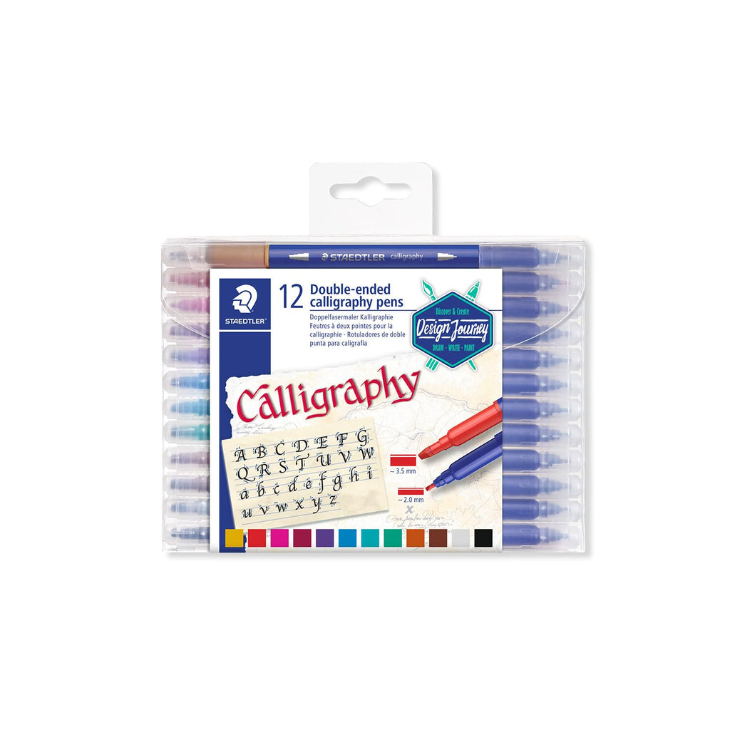 Staedtler Double-Ended Calligraphy Pen Pack of 12 Assorted Colours, Model: 3005 TB12 ST, Multicoloured