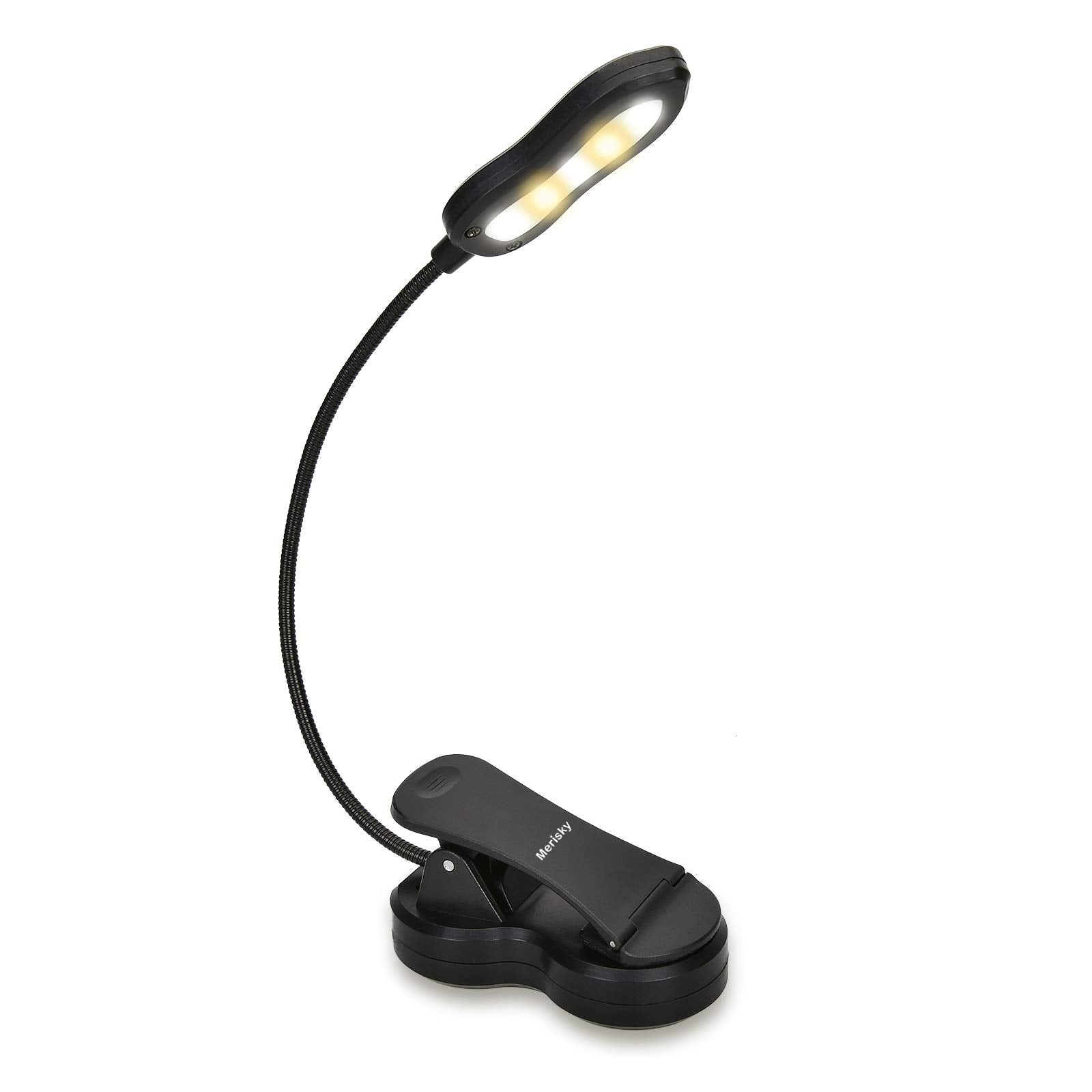 Merisky Rechargeable Book Light, LED Clip on Reading Light for Book in Bed, 3 Color 3 Brightness, Up to 60 Hours Eye Care Reading Lamp, Warm & White, Perfect for Bed Headboard & Travel