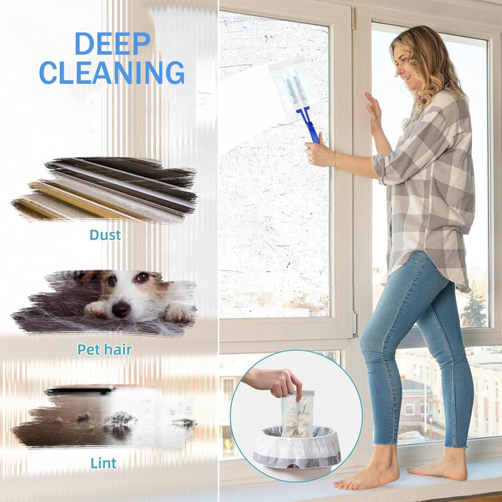 40 Pack Disposable Duster Refills Kit Compatible with Swiffer Dusters 180 Degree Extendable Handle Dusters for Cleaning Home, Office, Blinds, Ceiling (Rodless)