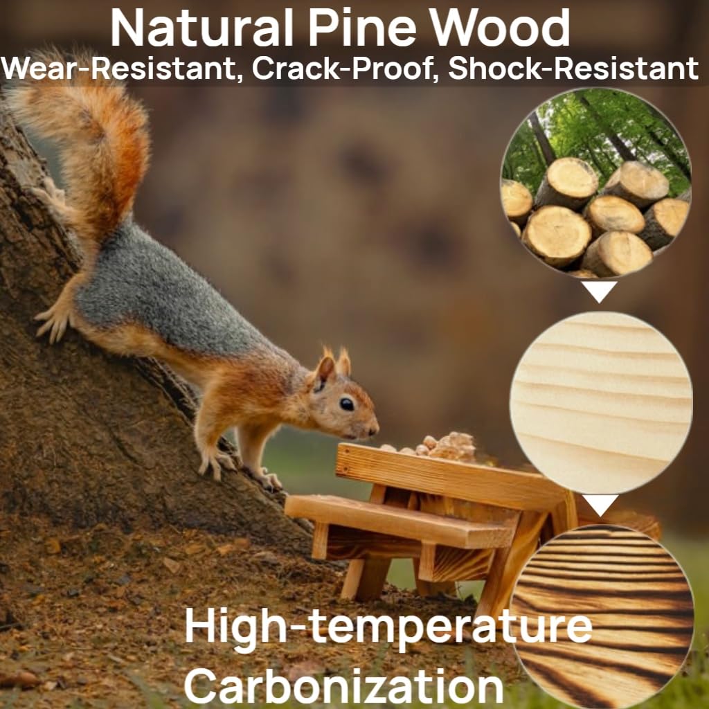 MTSBDM Squirrel Feeder Picnic Table with Umbrella and Corn Cob Holder, Outdoor Wildlife Chipmunk Feeder, Unique Garden Gift for Squirrel & Chipmunk Lovers