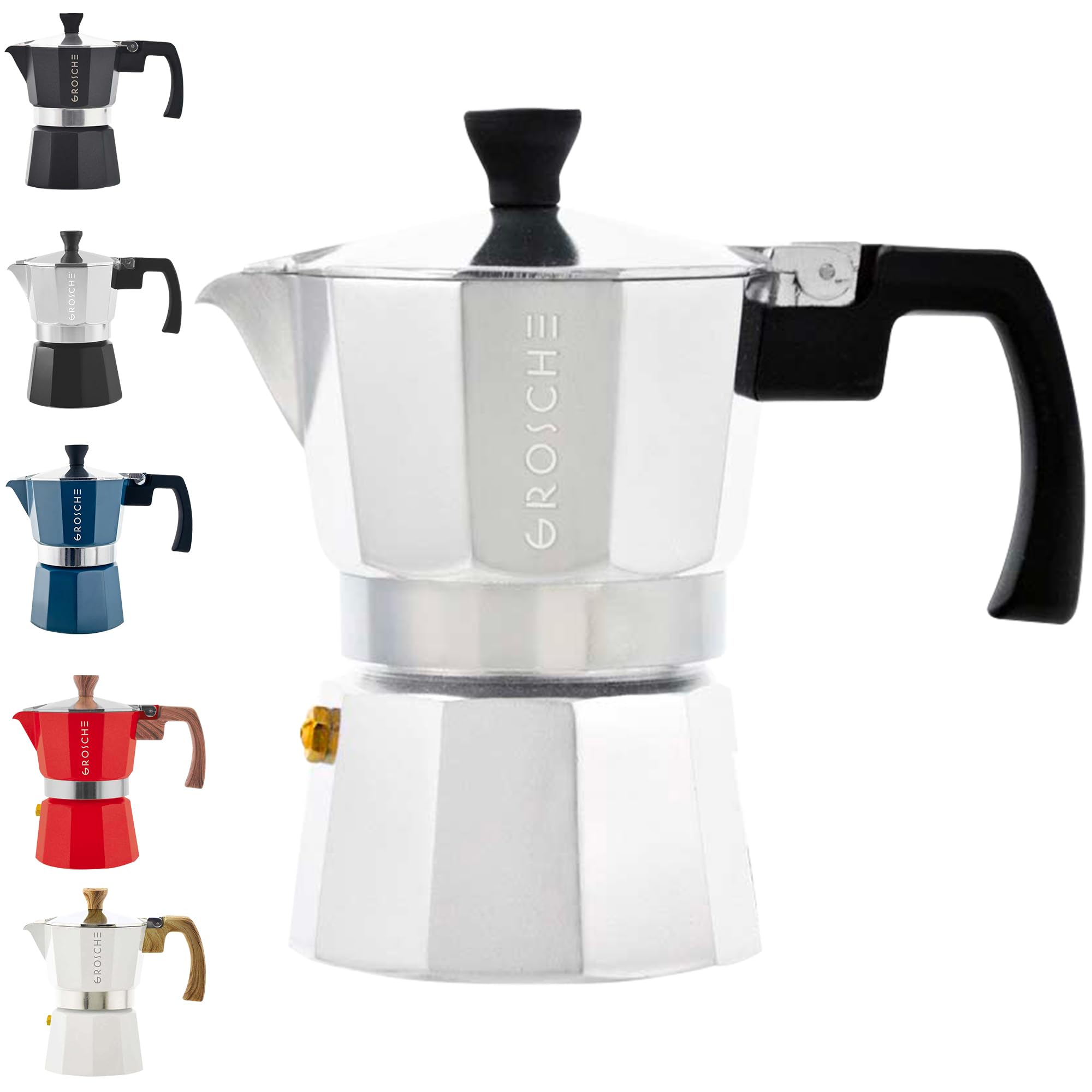 GROSCHE Milano Stovetop Espresso Maker Moka Pot 3 Espresso Cup - 5oz, Silver- Cuban Coffee Maker Stove top Coffee Maker Moka Italian Espresso greca Coffee Maker Brewer Percolator