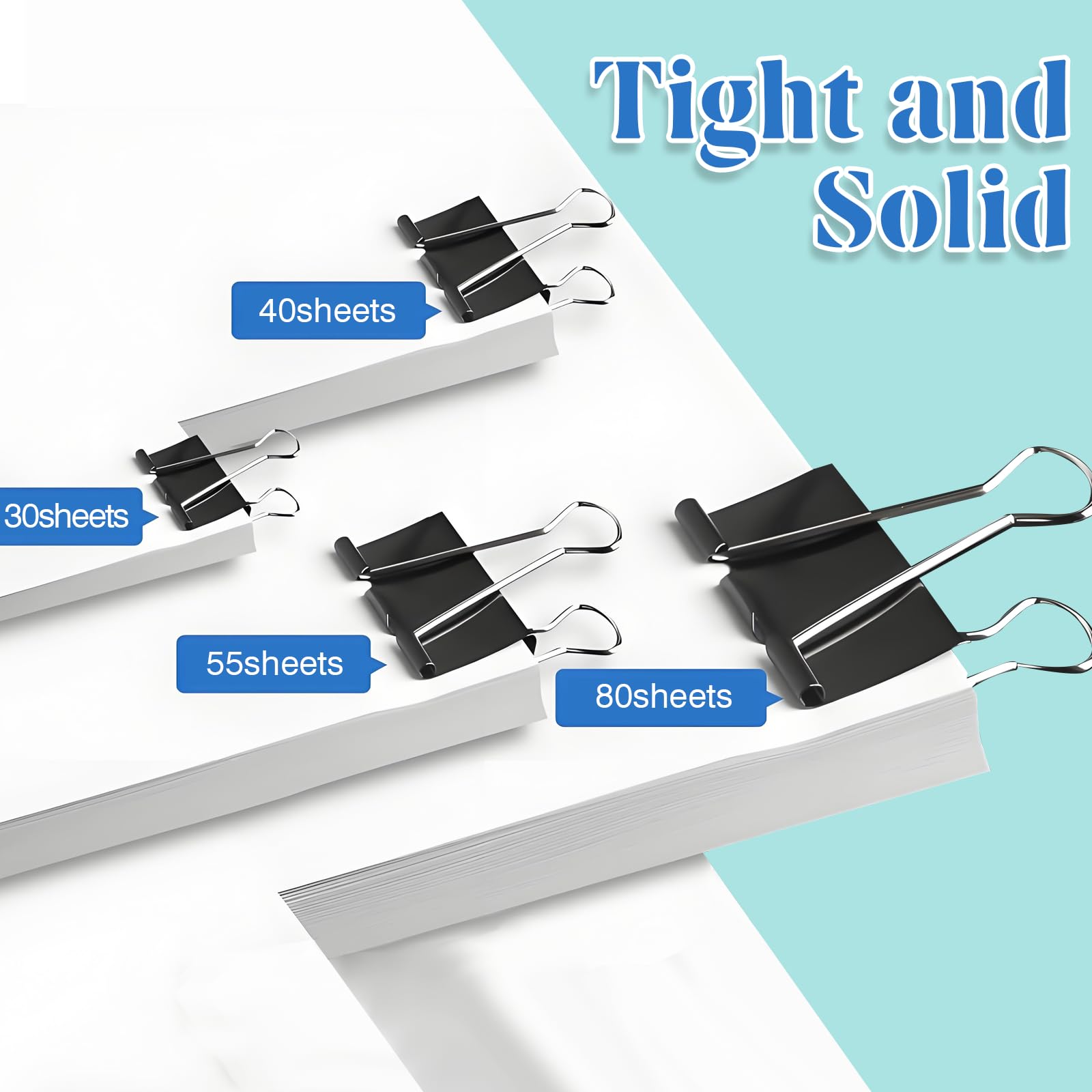 VEGCOO 140 PCS Black Paper Binder Clips, Assorted Sizes Bulldog Clips, Metal Binder Clip, Binder Clips Medium Size, Paper Clips Clamps for Home School Business Office Supplies(32/25/19/15mm)