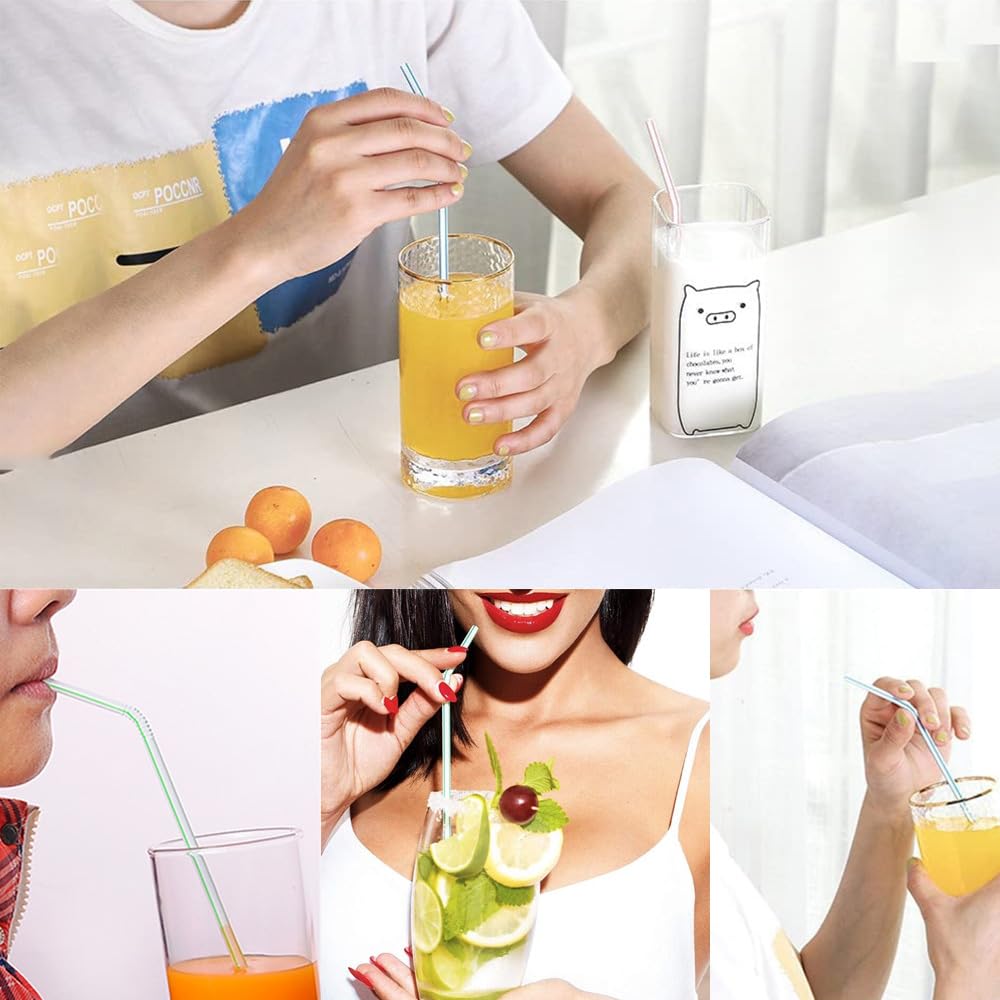 FOREVERIE 500 PCS Flexible Plastic Straws Bendable for Drinking, Diameter 6 MM Length 24 CM (9.45 Inches), Assorted Colors Striped, Extra Long
