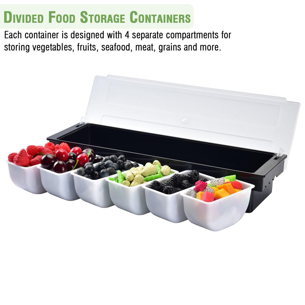 6 Compartment Ice Cooled Condiment Caddy,Sauce Serving Container with Removable Trays & Lid for Salad Bar, Veggie, Fruit, Snack, Party Supplies
