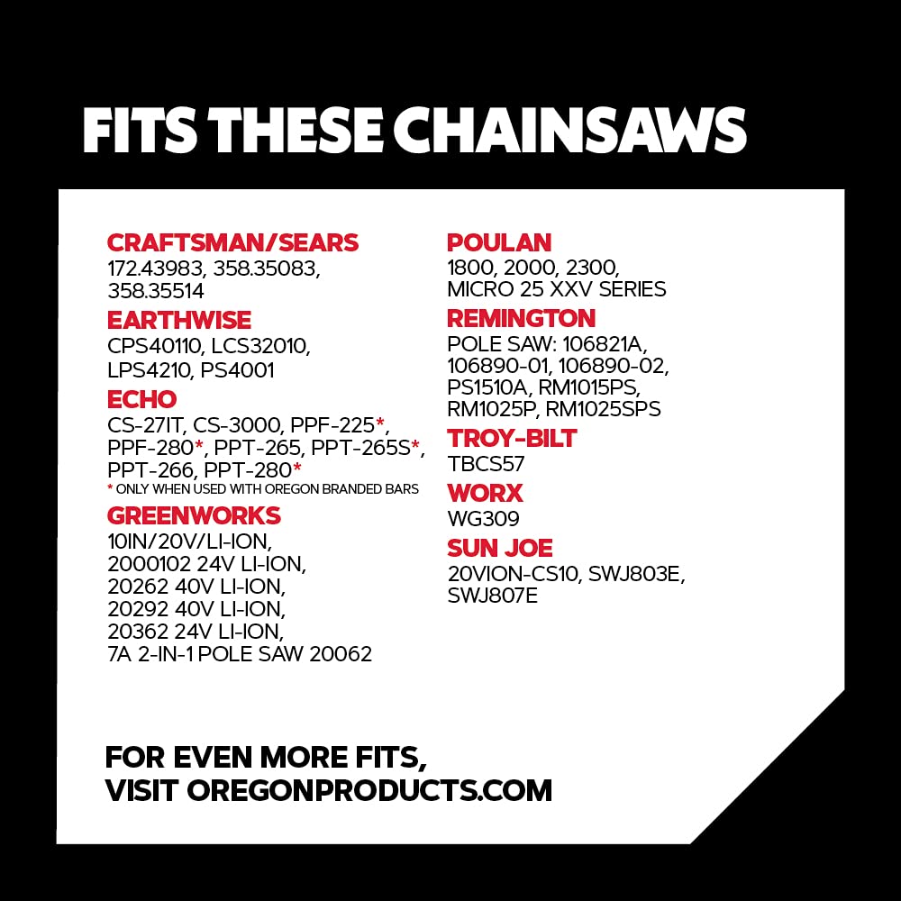 Oregon S40 AdvanceCut Chainsaw Chain for 10-Inch Bar -40 Drive Links – Low-Kickback Chain fits Echo, Greenworks, Poulan and More