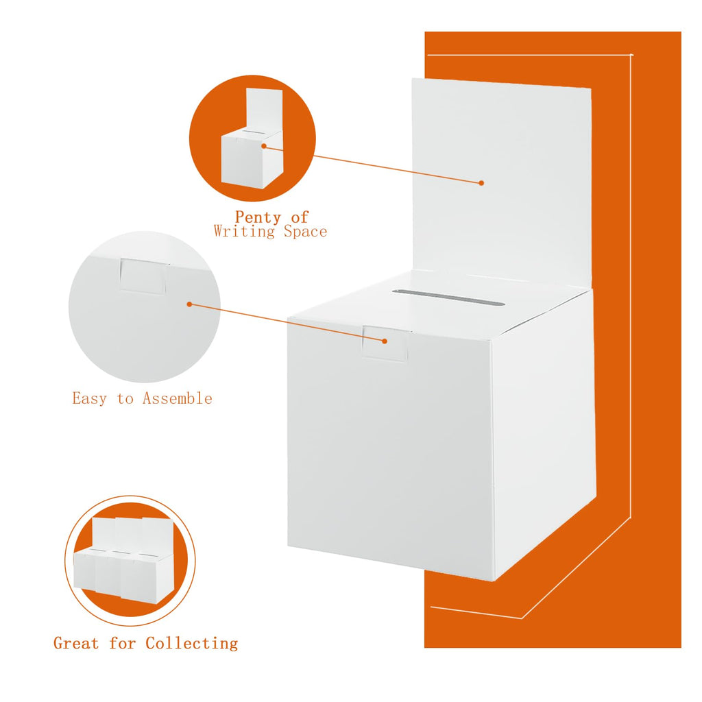 24 Pack Raffle Ticket Box - White Ballot Box with Slot 6 x 6 x 6 Inches Raffle, Cardboard Suggestion Removable Header Donation Boxes for Fundraising Collecting Business Card Voting Contest