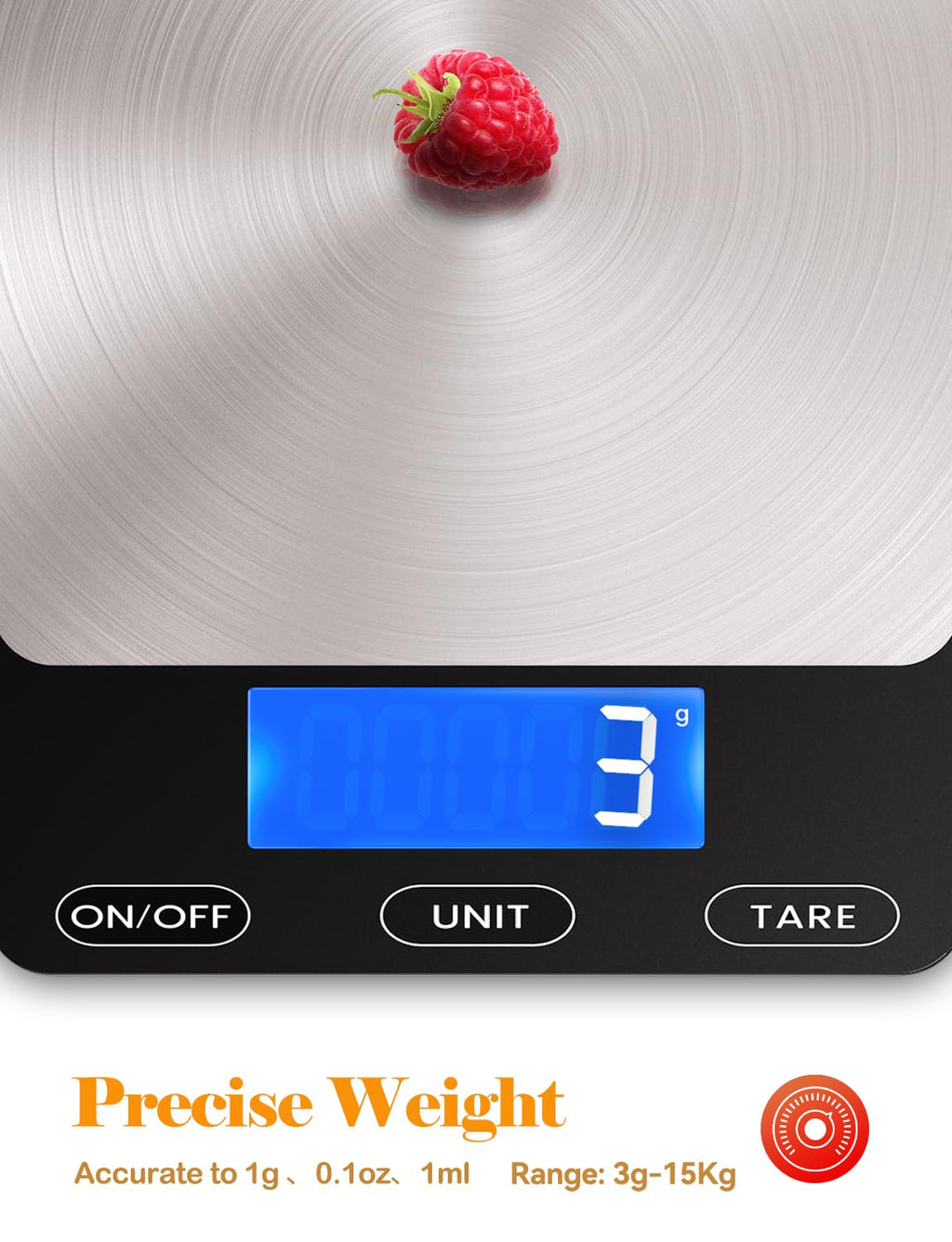 Food Scale -33lb Digital Kitchen Scale for Food Ounces Grams Rechargeable 304 Stainless Steel,Batteries and Type-C Charging | Perfect for Meal Prep, Cooking, and Baking, Blue