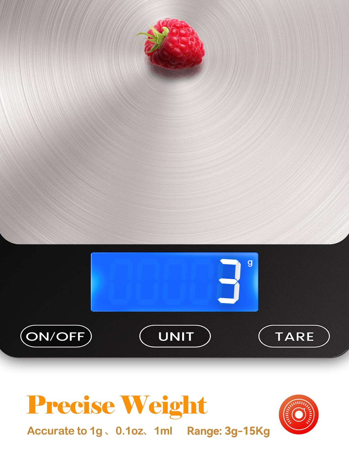 Food Scale -33lb Digital Kitchen Scale for Food Ounces Grams Rechargeable 304 Stainless Steel,Batteries and Type-C Charging | Perfect for Meal Prep, Cooking, and Baking, Blue