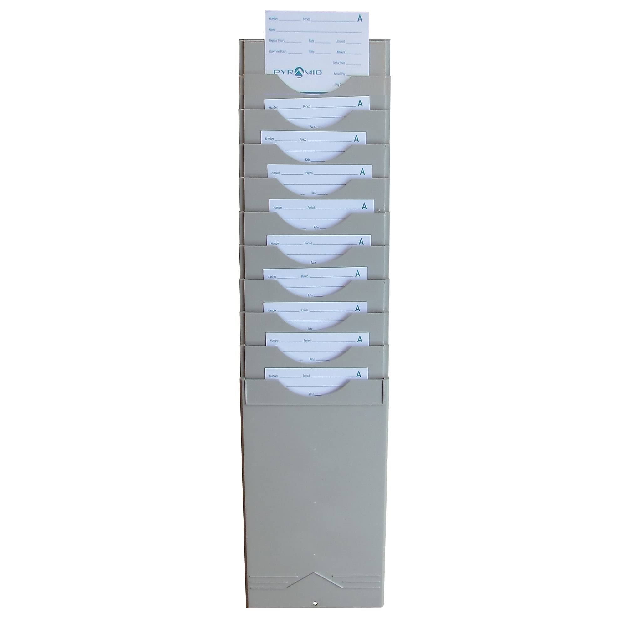 Pyramid Time Systems - Pyramid 400-10 Time Card Rack, Retractable Wall-Mounted Time Card Holder with 10 Pockets, Plastic Employee Organizer for Office, Light Gray
