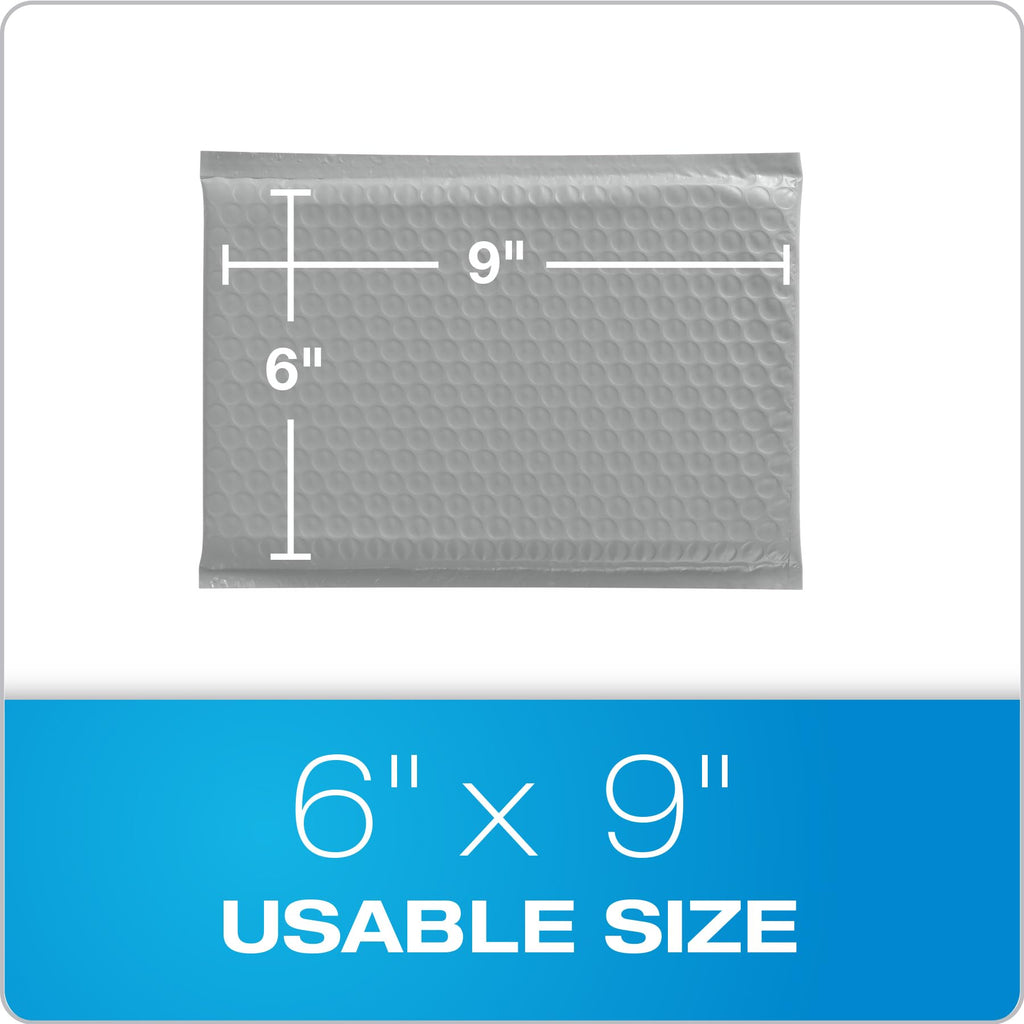 Quality Park Bubble Mailers, 6" x 9", Gray Poly Mailers, Padded Envelopes, Shipping Bags, Water Resistant, Self Seal, 50 Per Box (QUA85911)