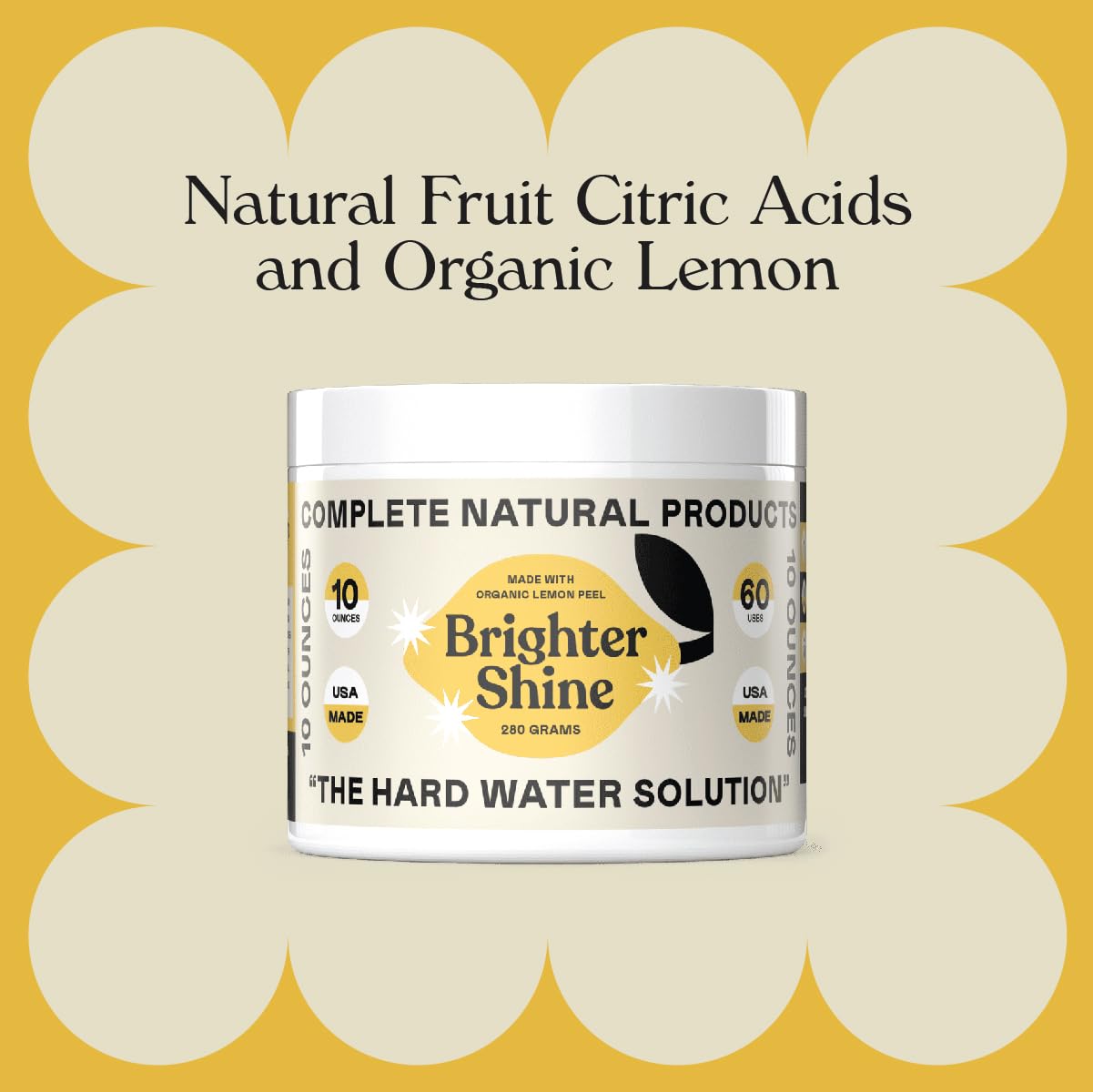 Brighter Shine - 60 Uses, Natural Lemon Dishwasher Additive & Citric Acid Cleaner, Hard Water Spots Remover