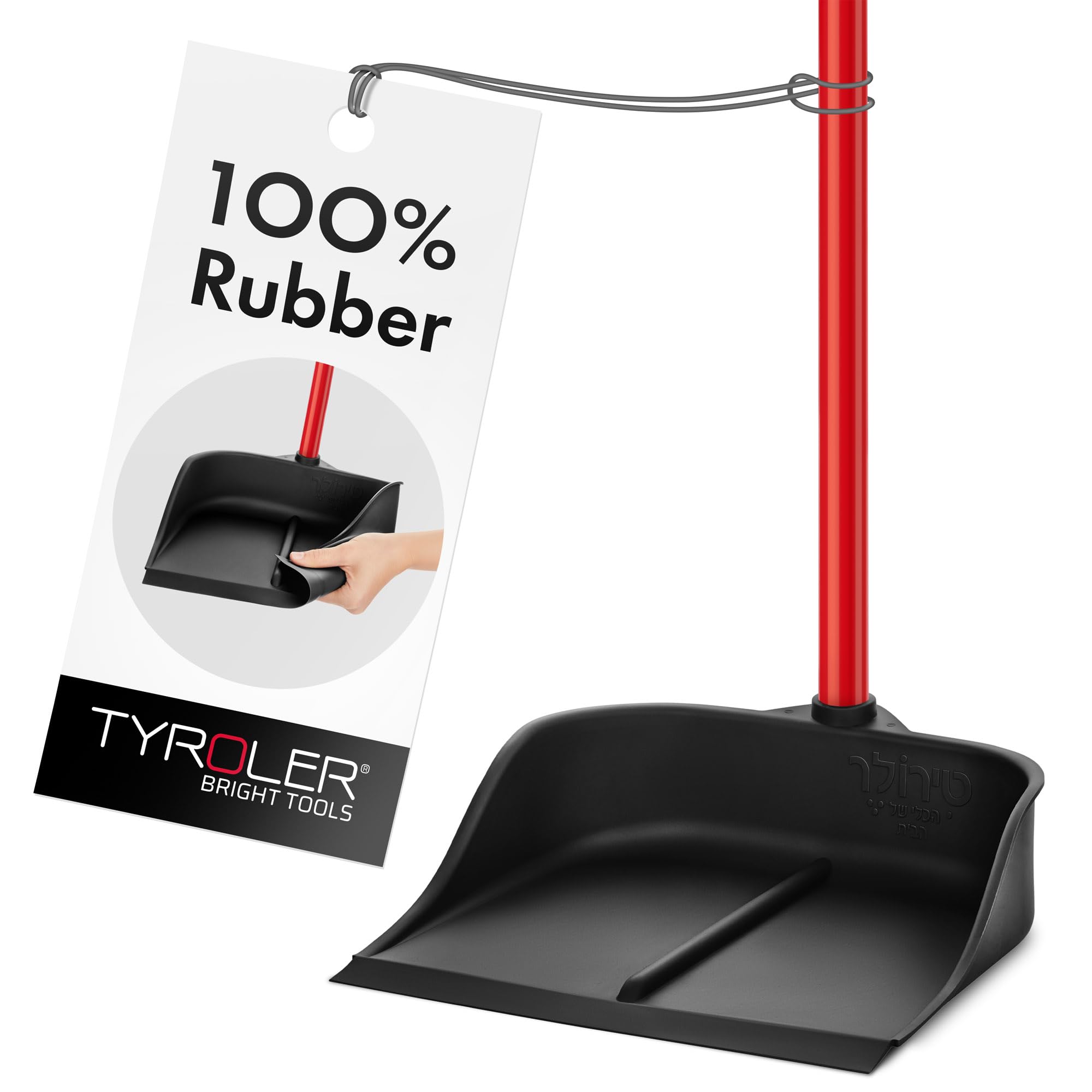Tyroler Bright Tools Magic Dustpan with Handle - Solid 100% Natural Rubber Construction- New Aluminum Anti-Rust 105cm 3 Parts Long Handle Dust Pan- Stand Up Design- Accommodates Any Broom/Hand Brush