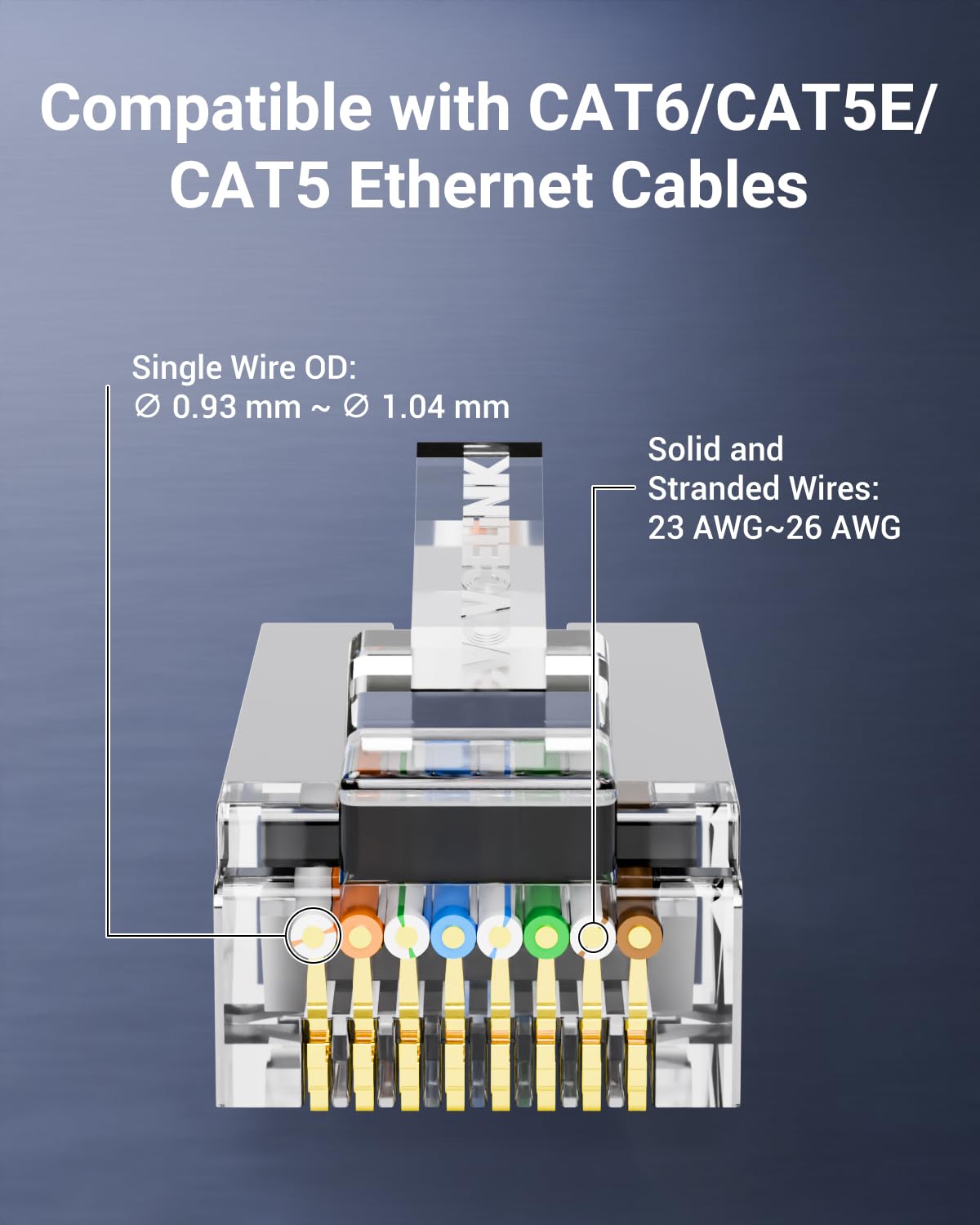 VCE Shielded RJ45 Pass Through Connectors Cat6 50-Pack, Ethernet Crimp Modular Plug for Cat6/Cat5/Cat5e STP & UTP Network Cable,Interference-Resistant