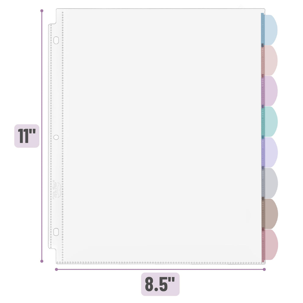 Mr. Pen- Clear Sheet Protectors with Tabs, 8 Tabs, 8 Sets, Clear Plastic Dividers for 3 Ring Binder, Insertable Index Page Divider Multicolor Tabs