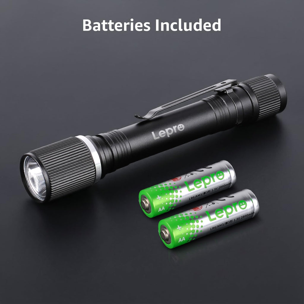 Lepro Flashlight, Led Flashlight with AA Battery Included, LED Torch for Emergency Camping Hiking Dog Walking, Halloween, Christmas (2 Pack)