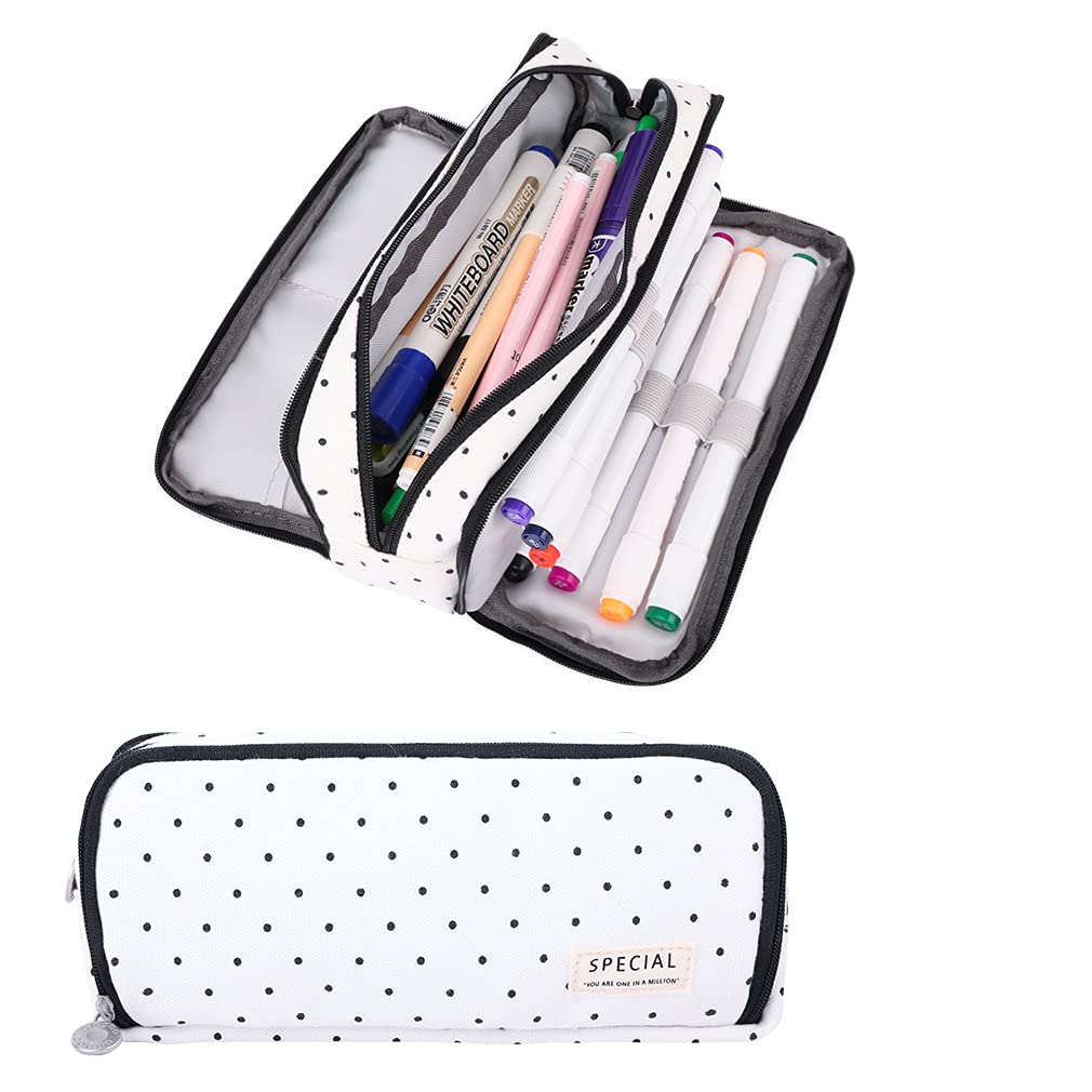 iSuperb Multi Compartments Pencil Case 3 Zippers Pencil Pouch Bag Square Grid Cosmetic Bags Organizer