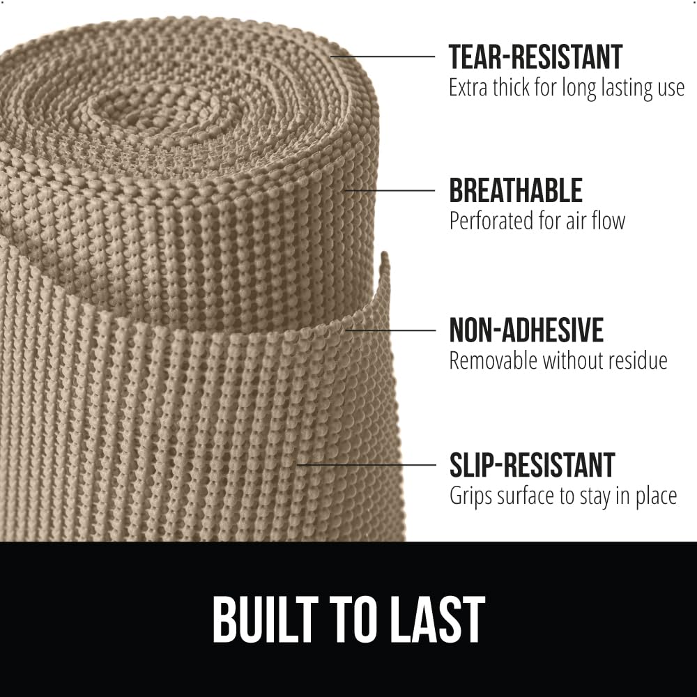 GORILLA GRIP Drawer and Shelf Liner, Strong Grip, Non Adhesive Easiest Install Mat, 12 in x 20 FT, Durable Organization Liners, Kitchen Cabinets Drawers Cupboards, Bathroom Storage Shelves, Beige