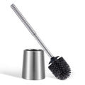 SOPRANNOMIN SUS304 Stainless Steel Toilet Brush and Holder Silicone Head TPE Soft Head Brosse Toilette Cleaning Brush for Bowl Bathroom Cleaning Brush Set Brosse de Toilette Brushed Silver