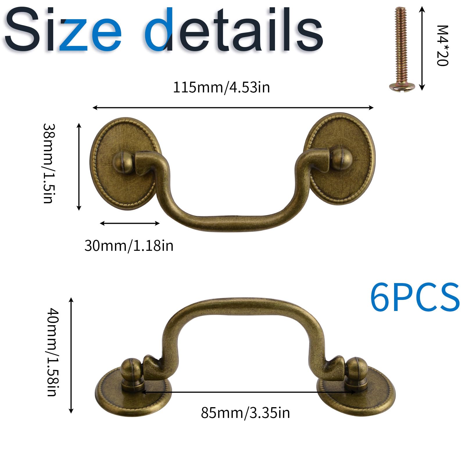 INCREWAY Drop Bail Handle Pulls, 6PCS Antique Drawer Pulls Handles Furniture Door Pull Cabinet Pull Handles Hardware for Kitchen Cabinet Dresser