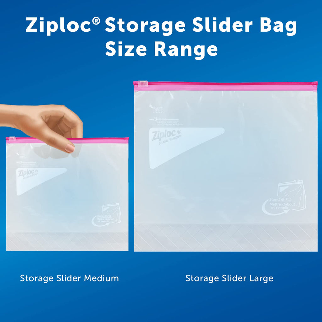 Ziploc Large Food Storage Slider Bags, Puncture-Resistant with Easy Close Slider, Expandable Bottom, BPA Free, Microwave Safe, 45 Count