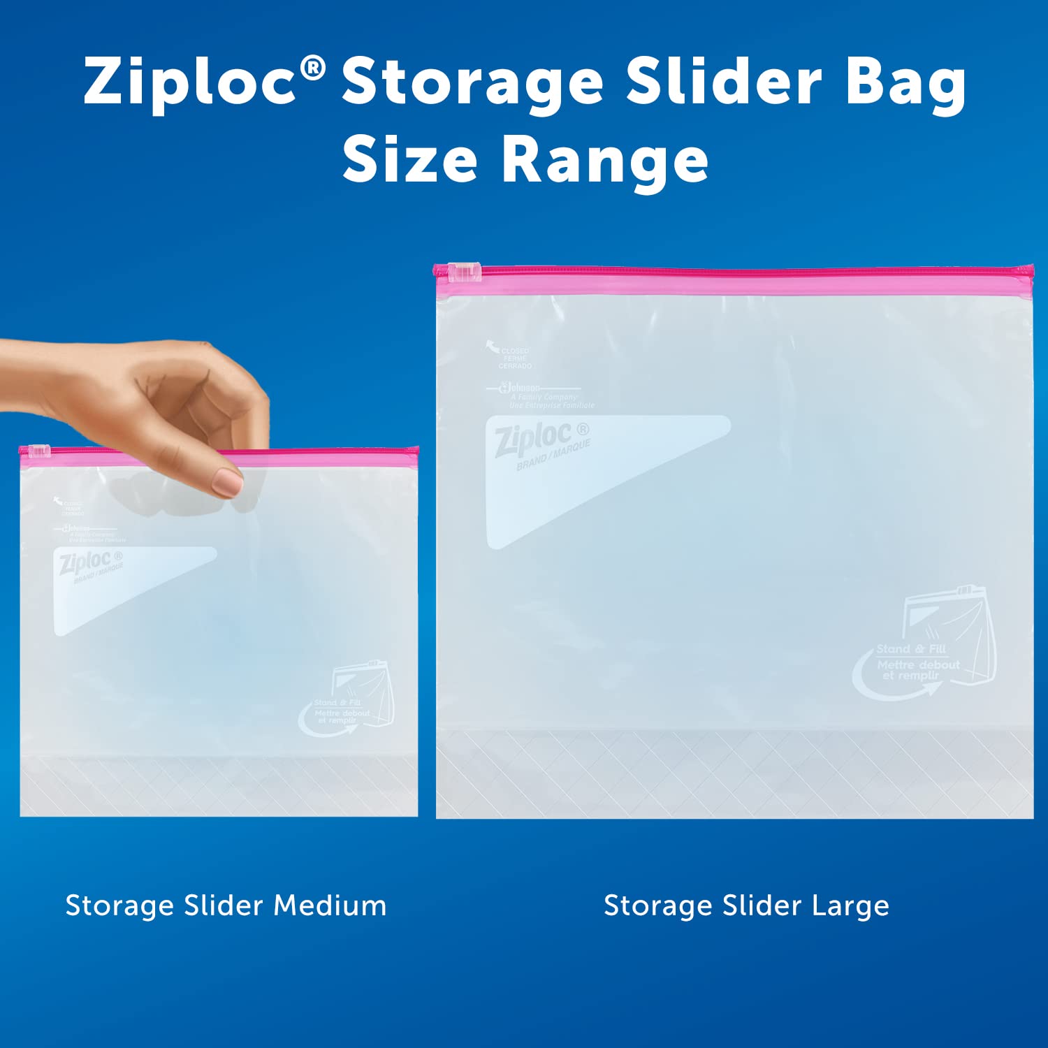 Ziploc Large Food Storage Slider Bags, Puncture-Resistant with Easy Close Slider, Expandable Bottom, BPA Free, Microwave Safe, 45 Count
