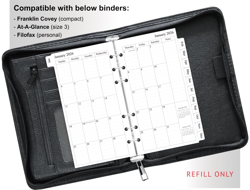 newestor 2026 Weekly & Monthly Planner Refill, 3-3/4" x 6-3/4", January 2026 - Dec 2026, Personal/Compact/Size 3