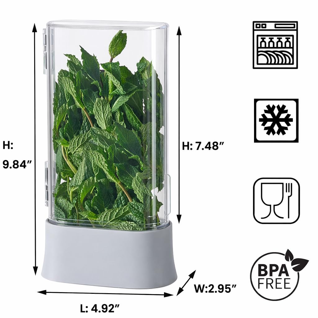 vacane Herb Keeper for Refrigerator, Fresh Herb Saver Herb Storage Containers, Cilantro Container for Fridge Asparagus Container, Dishwasher Safe-2 Pack