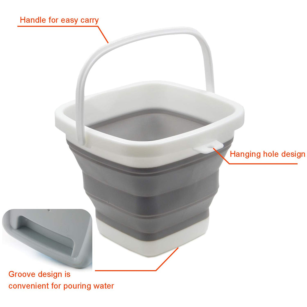TOSSOW Folding Bucket 10L(2.64 Gallon) Fold-Able Water Container Portable Retractable Plastic Household Travel Used for Clean Car Washing or Home Storage Fishing Barrel (Grey)