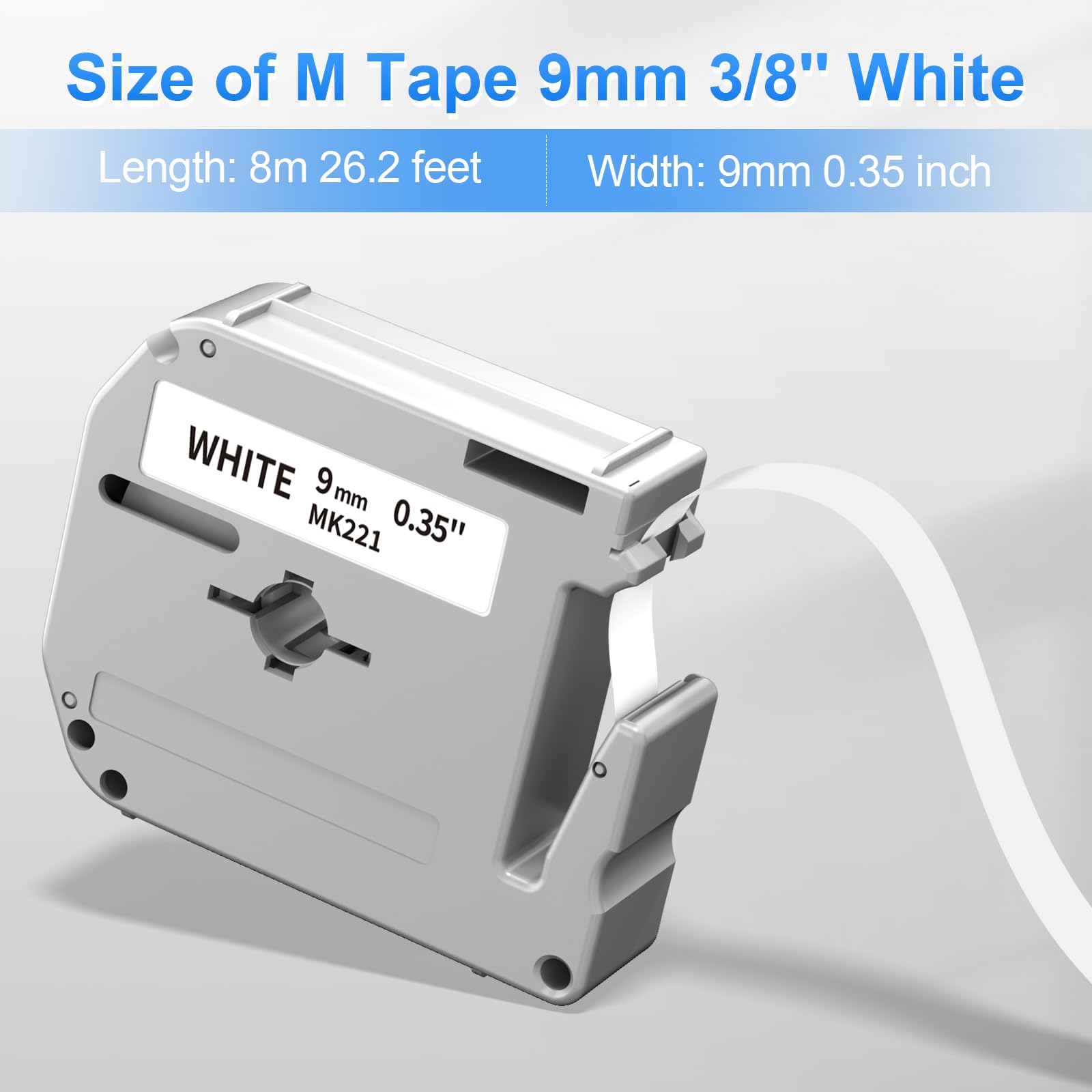 MK221 M-K221 PT-M95 Label Maker Tape 9mm Replace for Brother M Tape 9mm 3/8 0.35 White MK 221 Label Tape for Brother P Touch PT-90 PT-65 PT-M95 PT-70BM PT-45 PT-80, Black on White, 4 Pack