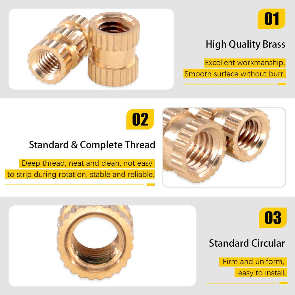 Hilitchi 460 Pcs M2 M3 M4 M5 Female Thread Brass Knurled Threaded Insert Embedment Nuts Assortment Kit, Embed Parts, Pressed Fit into Holes for 3D Prints and More Projects