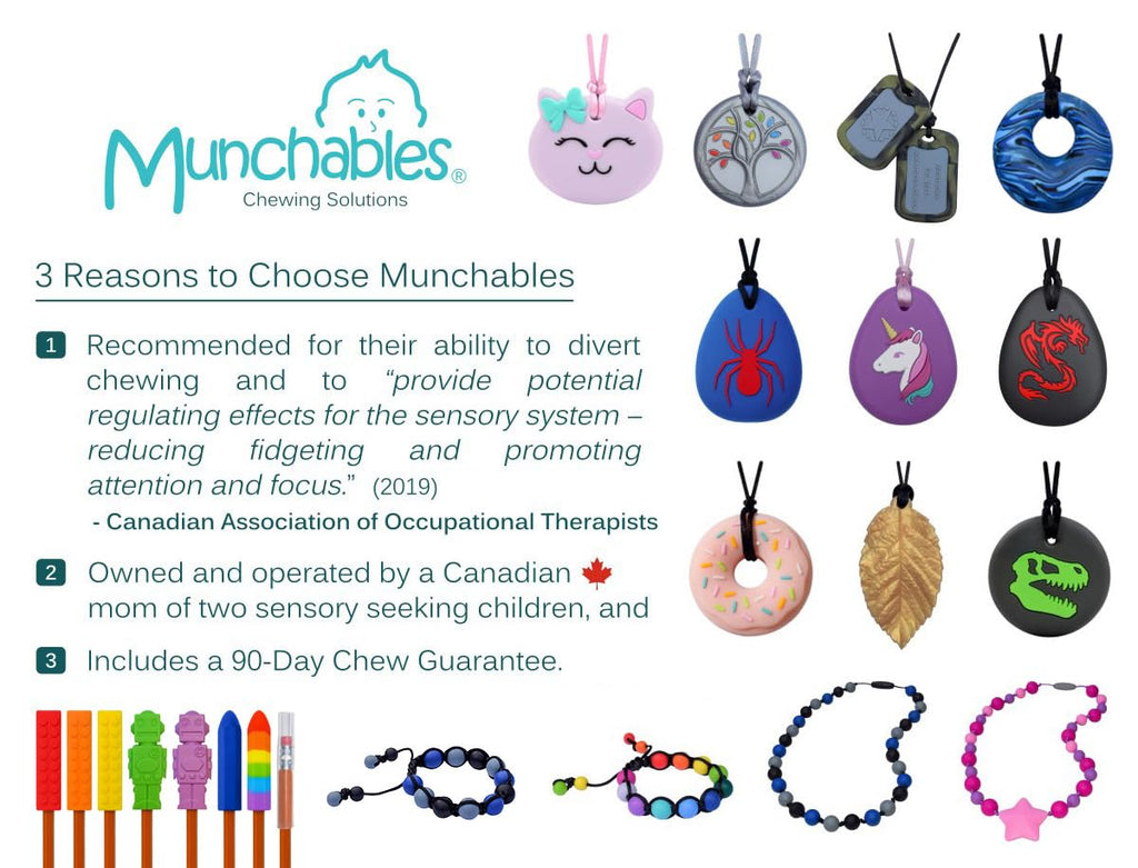 Munchables Chewable Sensory Pencil Toppers - Set of 10 Chewy Tubes