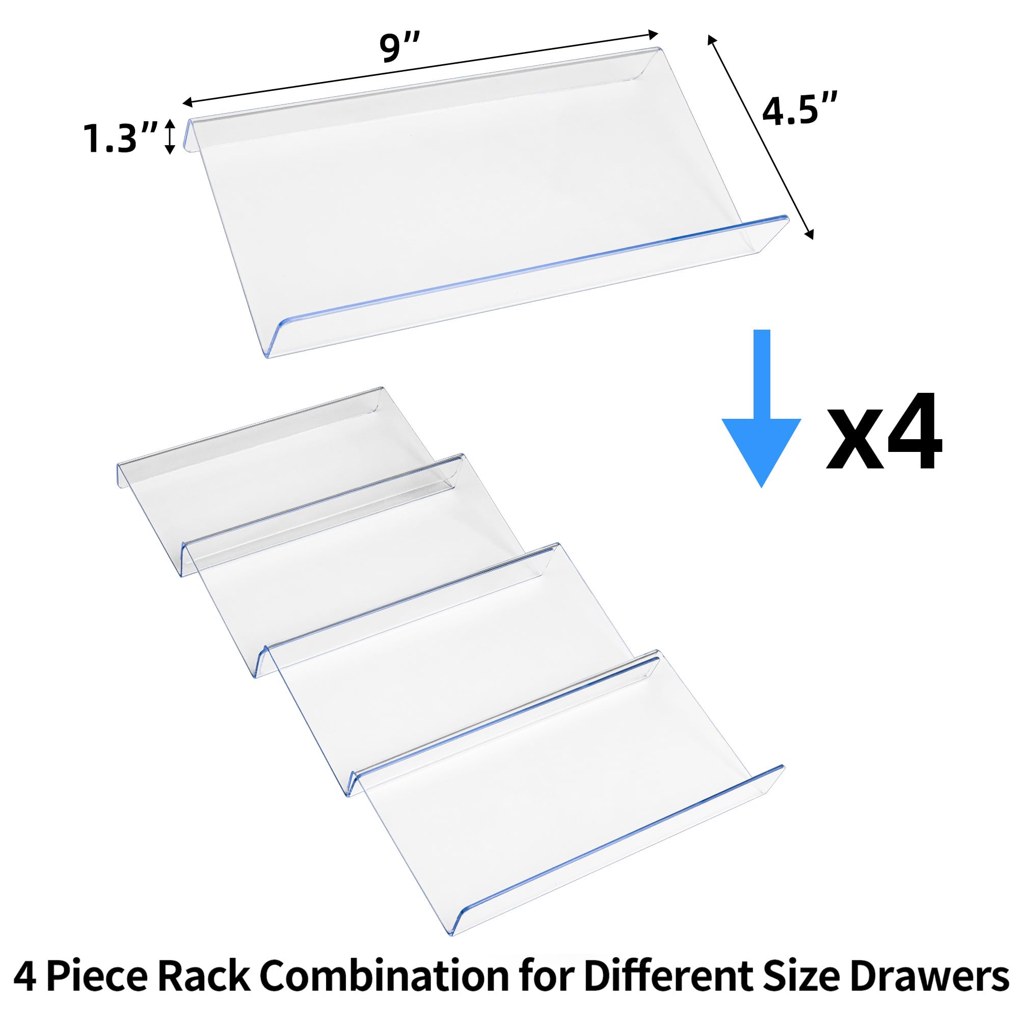MIUKAA Clear Acrylic Spice Drawer Organizer, 4 Tier- 1 Set Seasoning Jars Drawers Insert, Kitchen Spice Rack Tray for Drawer/Countertop (Jars not included)