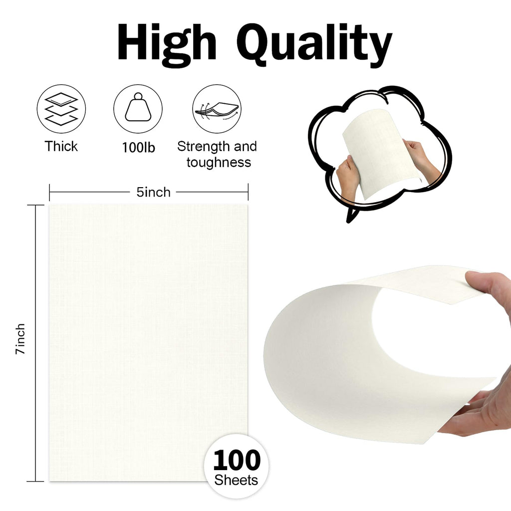 5x7 Ivory Linen Paper Textured Cardstock, Goefun 100lb Wedding Invitation Cardstock Light Cream, Thick Paper for Printing, Invitations, Artworks, Cardmaking, 100 Pack