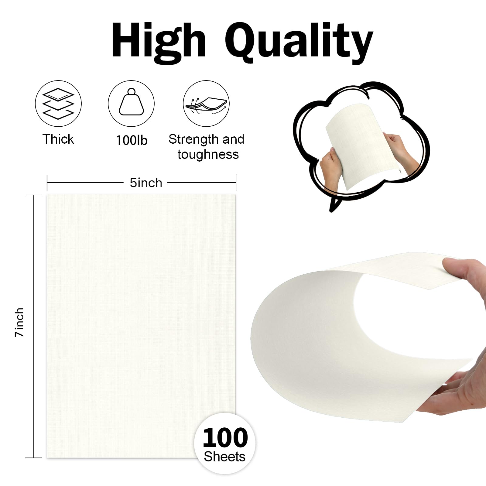 5x7 Ivory Linen Paper Textured Cardstock, Goefun 100lb Wedding Invitation Cardstock Light Cream, Thick Paper for Printing, Invitations, Artworks, Cardmaking, 100 Pack