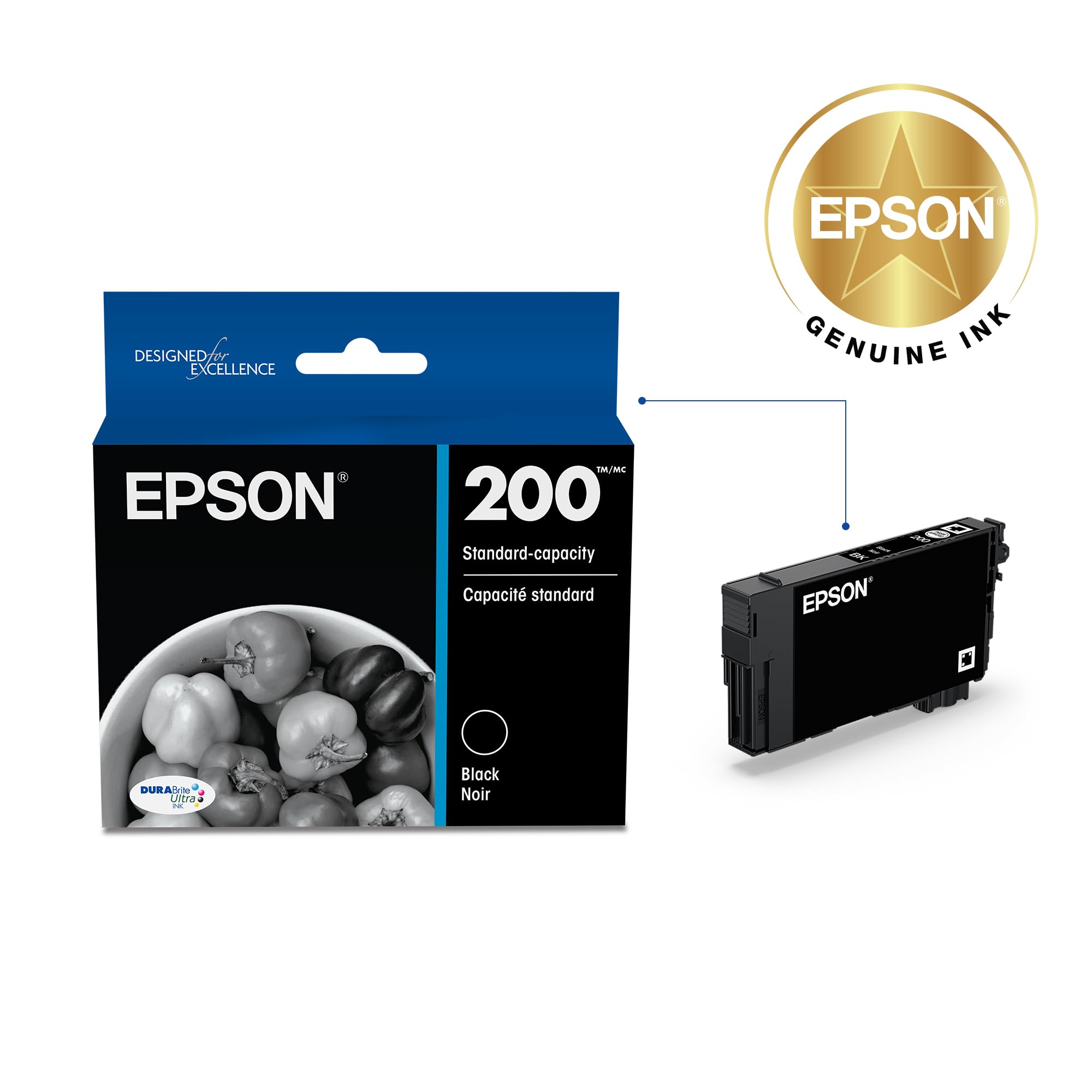EPSON 200 DURABrite Ultra Ink Standard Capacity Black Cartridge (T200120-S) Works with WorkForce WF-2520, 2530, 2540, Expression XP-200, 300, 310, 400, 410