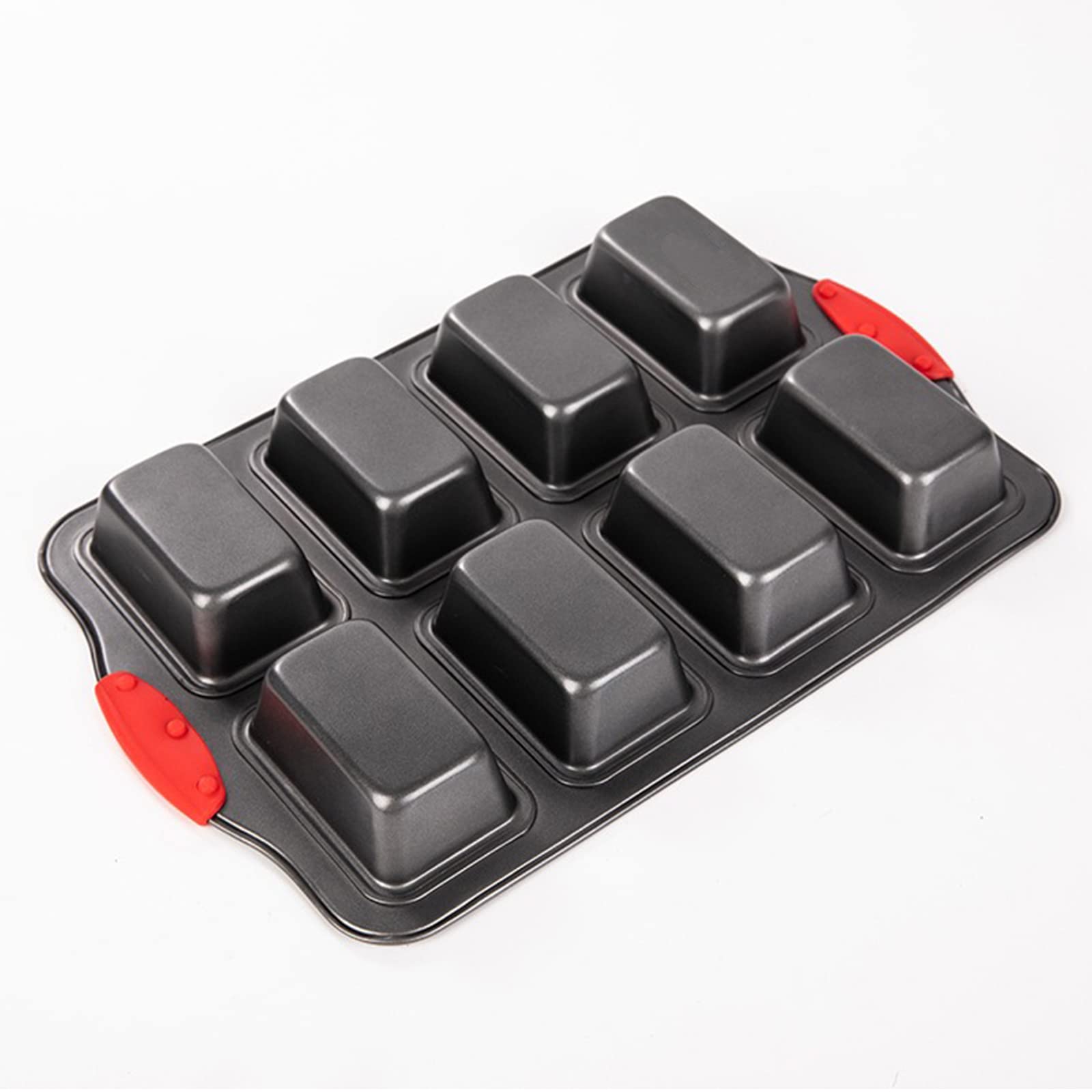 PLAZOTTA 2 Packs 8 Cavity Non-Stock Mini Loaf Pan with Silicone Handle, Mini Bread Loaf Baking Pan Mini Brownie Pan Cheesecake Mould Rectangular Bar