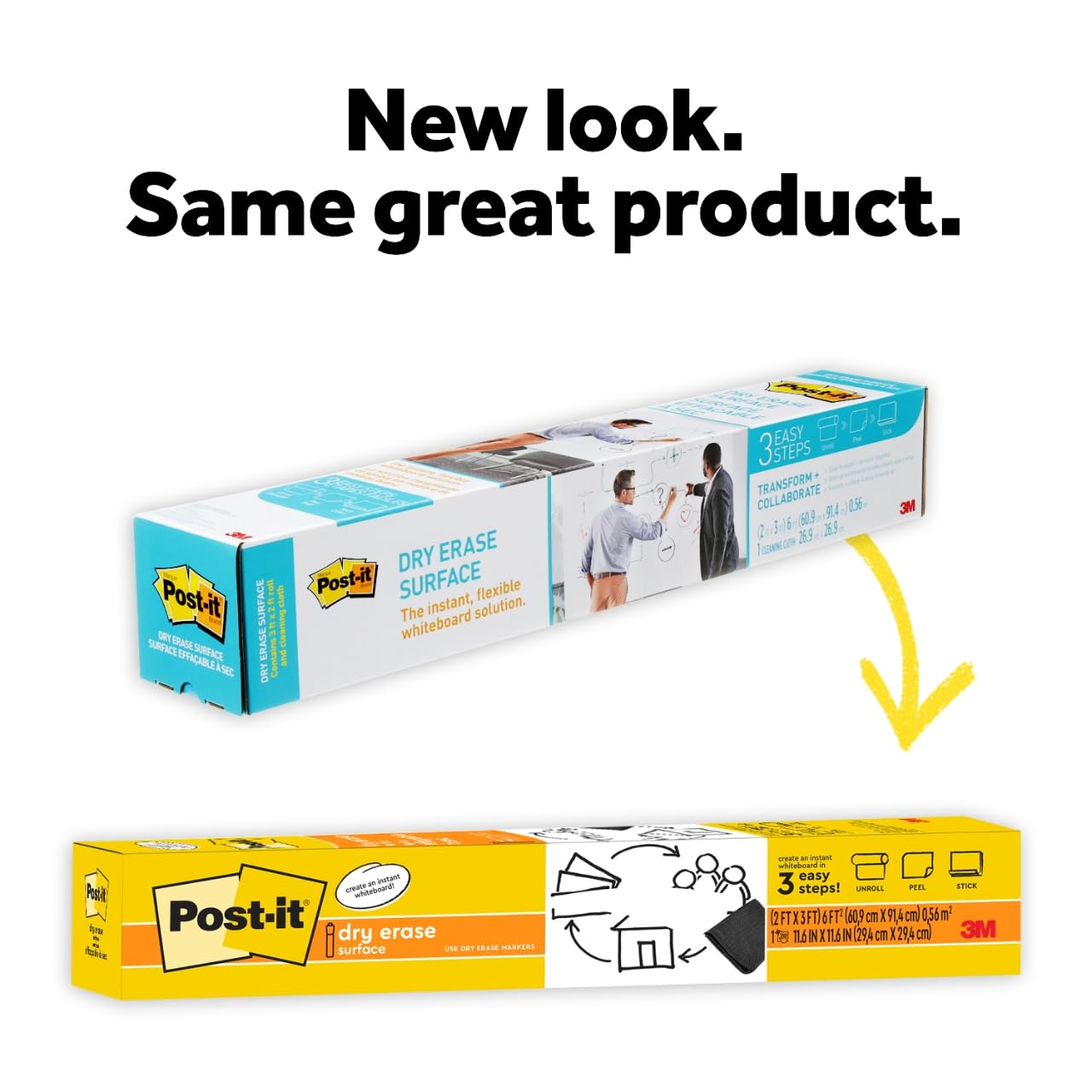 Post-it Dry Erase Whiteboard Film Surface for Walls, Doors, Tables, Chalkboards, Whiteboards, and More, Removable, Stain-Proof, Easy Installation, 3 ft x 2 ft Roll, White, 3 x 2 Feet (DEF3x2)