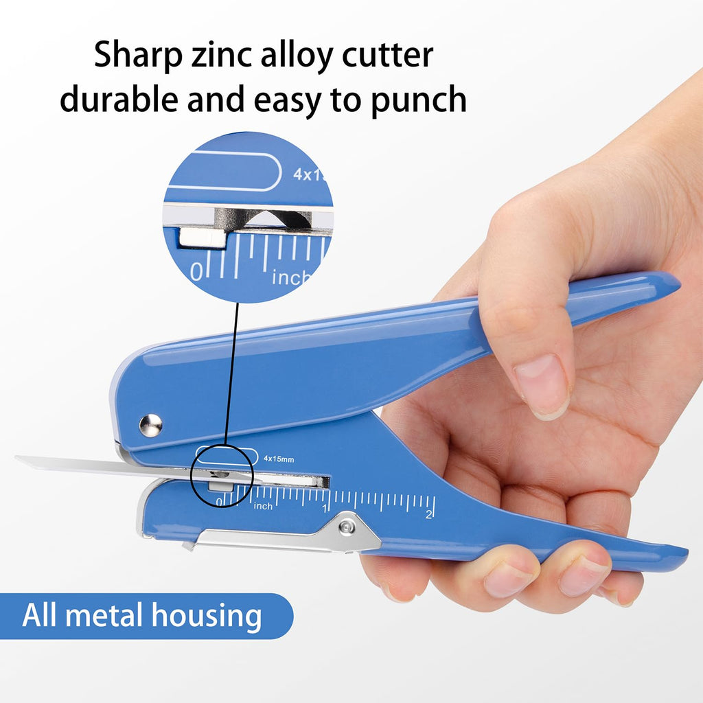 IMLIKE Handheld Badge Slot Hole Punch: Metal Card Punch with Garbage Collector, 19/32" x 5/32" Hole, Blue, Modern Style
