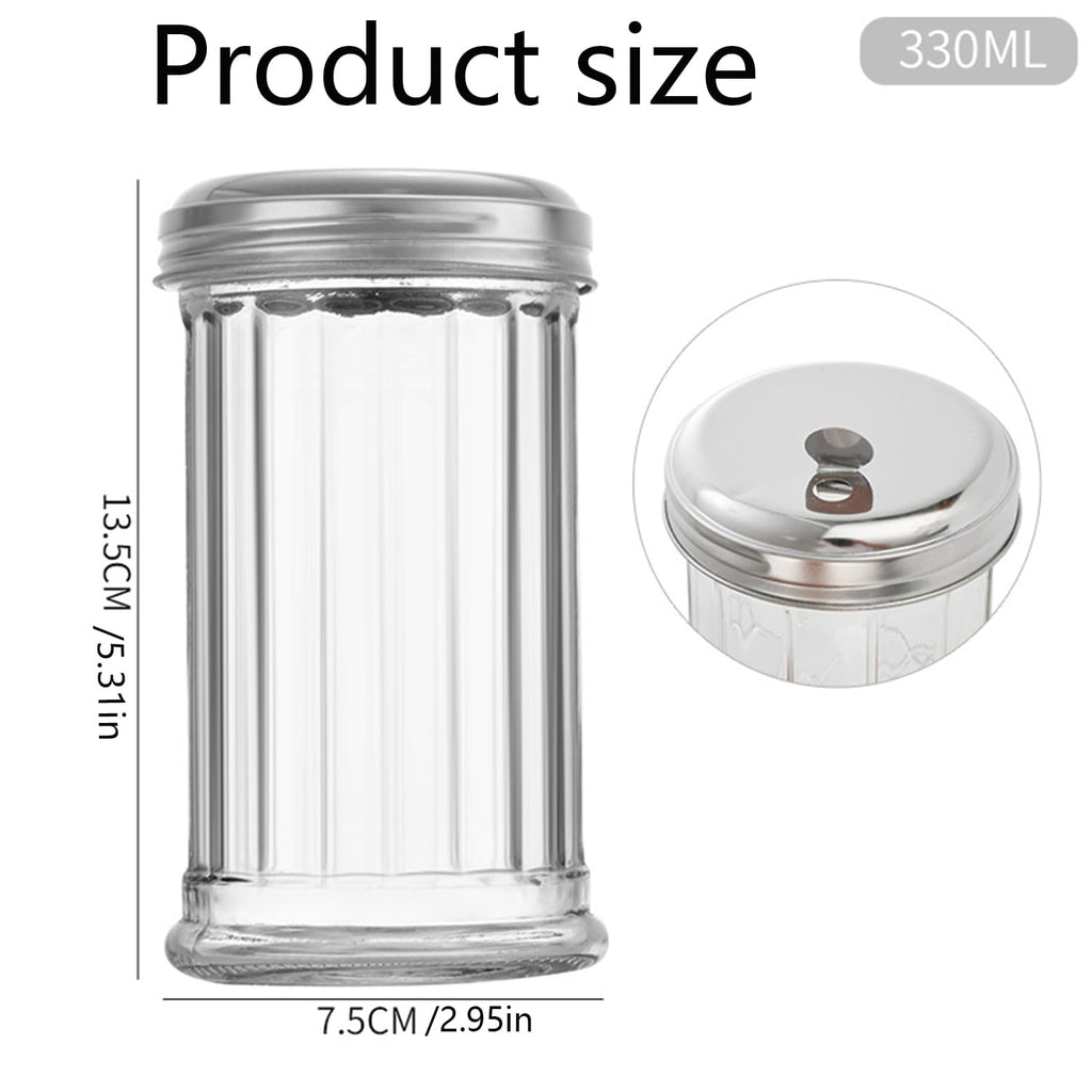 Suweiyuanshiyi 2 Pack 12OZ Glass Sugar Dispenser/Shaker/Pourer with Stainless Steel Pour-Flap Lid for Coffee Bar Vintage Glass Jar for Sugar Cinnamon SpicesRetro Style