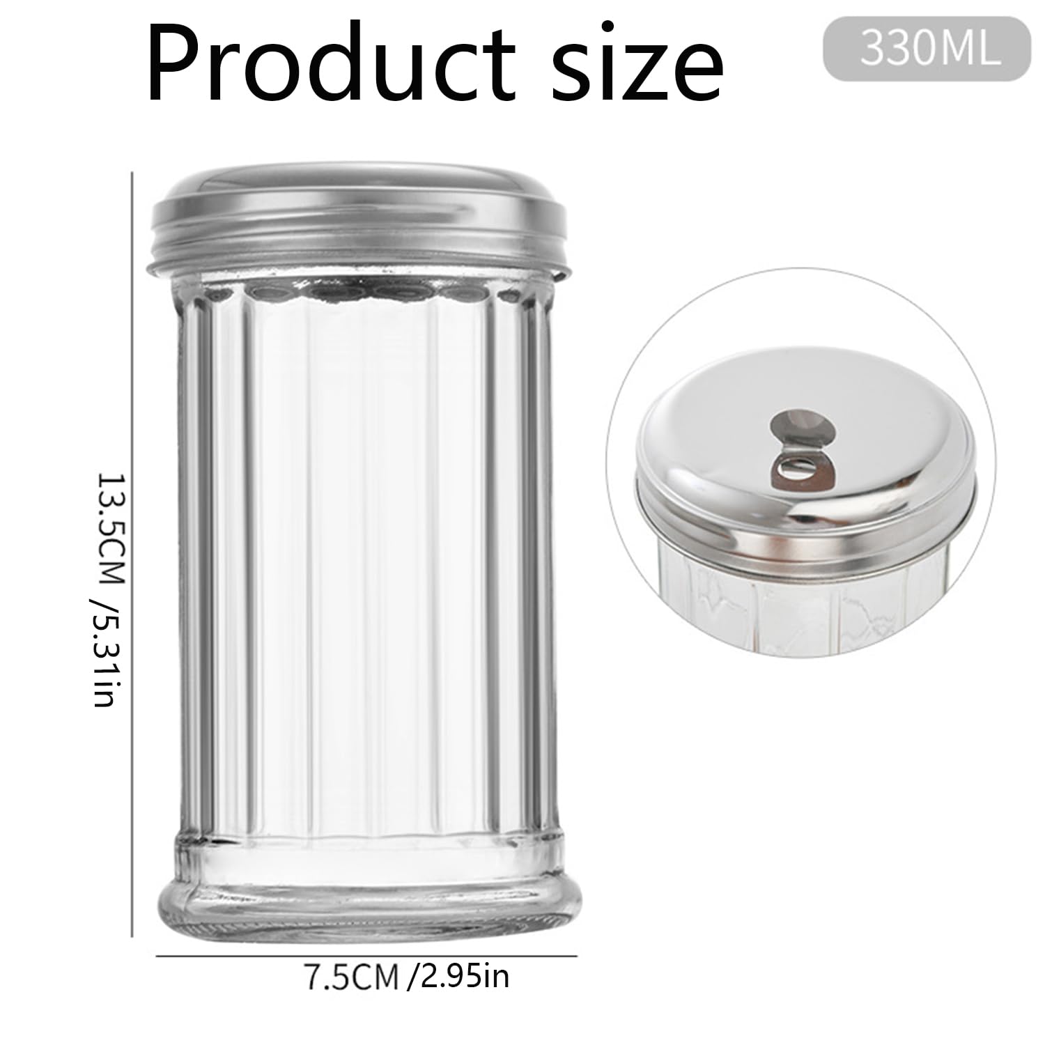 Suweiyuanshiyi 2 Pack 12OZ Glass Sugar Dispenser/Shaker/Pourer with Stainless Steel Pour-Flap Lid for Coffee Bar Vintage Glass Jar for Sugar Cinnamon SpicesRetro Style