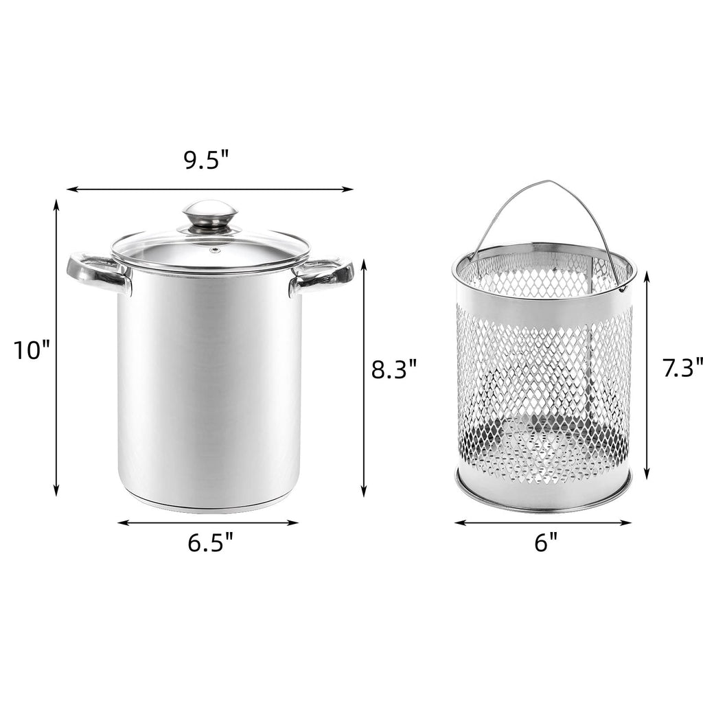 AVLA Asparagus Pot, 4 Quart Stainless Steel Steamer Cooker, Vegetable Asparagus Cooker with Removable Basket and Lid for Pasta, Spaghetti, Boiled Eggs, Shrimp, Oil Deep Fry Pan for French Fries