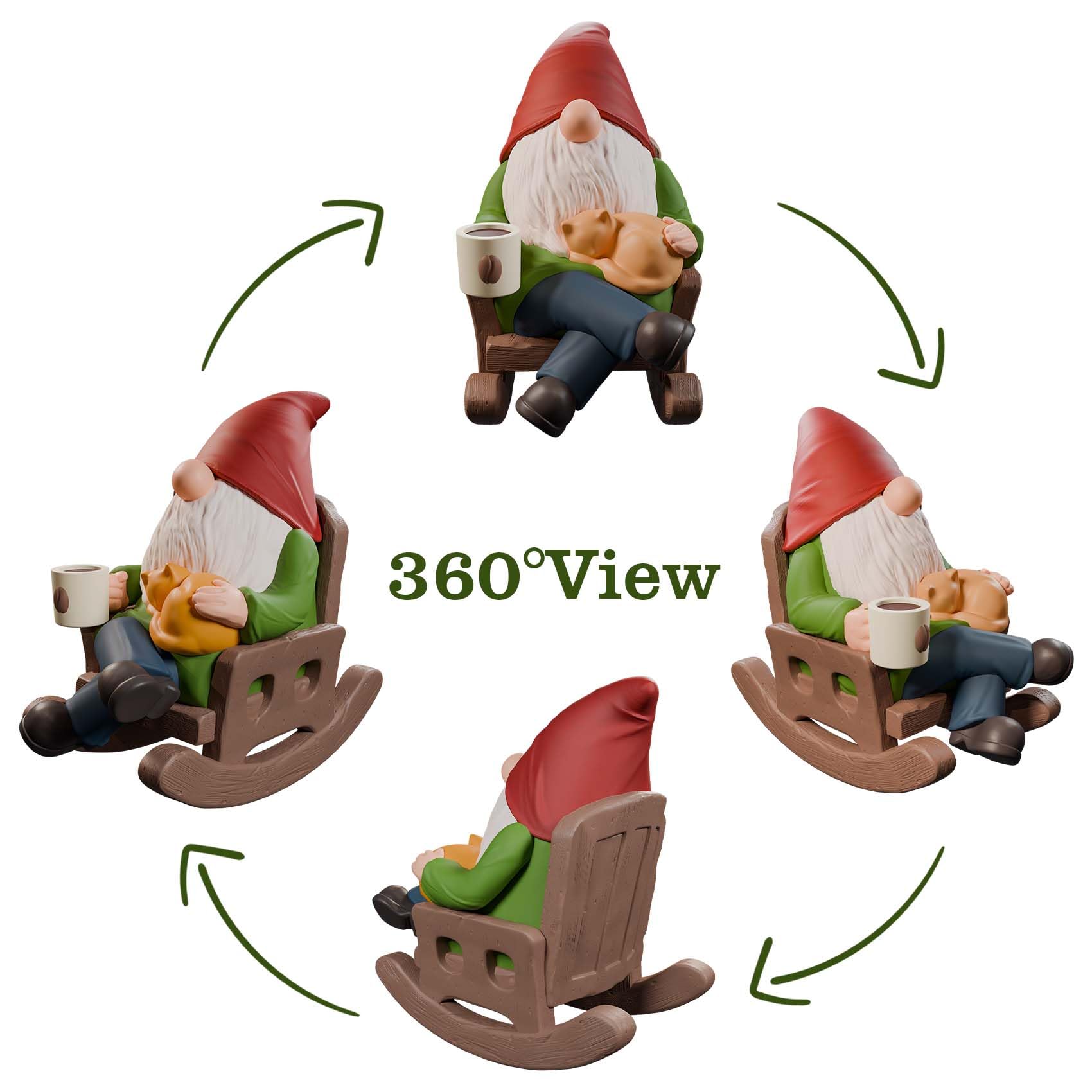 Drinking Coffee Garden Gnomes Statue Decoration, Rocking Chair Garden Gnomes Figurine Ornament for Indoor Outdoor Home Patio Yard Lawn Ourside