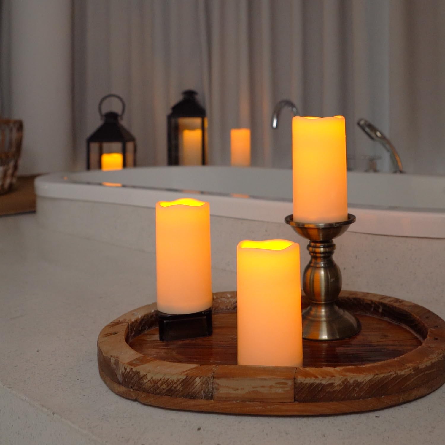 AMAGIC Outdoor Waterproof Flameless Candles Flickering, Fake LED Pillar Candles, Battery Operated Candles with Remote Control and Timer, Ivory, Set of 2, 3" x 6"