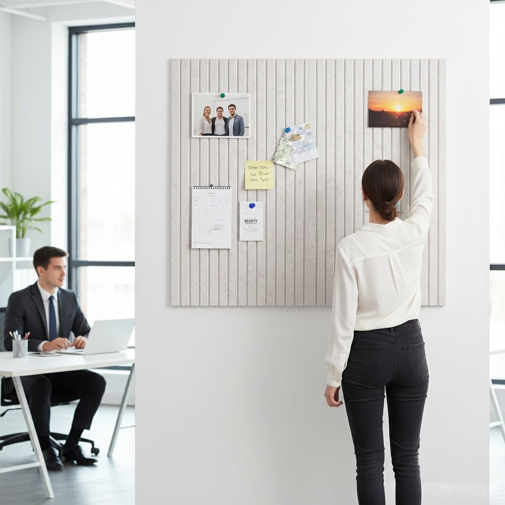Acidea Large Cork Board Alternative, 120x90cm 12pcs Felt Wall Tiles with Safe Removable Adhesive Tabs and 50 Push Pins, Felt Cork Board for Home Office Wall Decor Tack Board, Light Beige ﻿