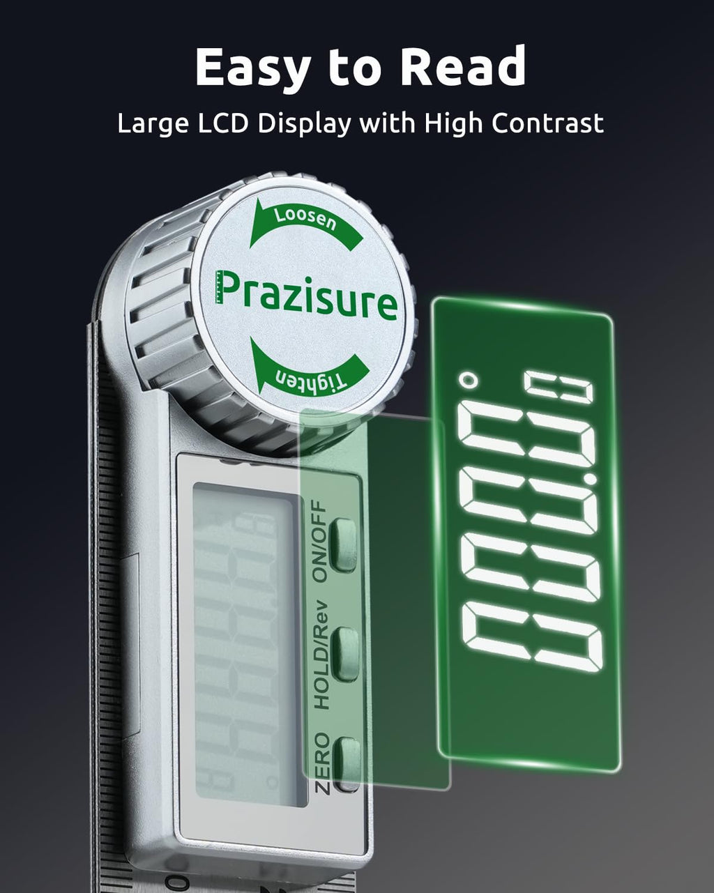 Prazisure Digital Angle Finder, Protractor 200mm, Professional Angle Measuring Tool for Woodworking, Construction and DIY Measurement (Includes 2 Batteries) (Aluminum)