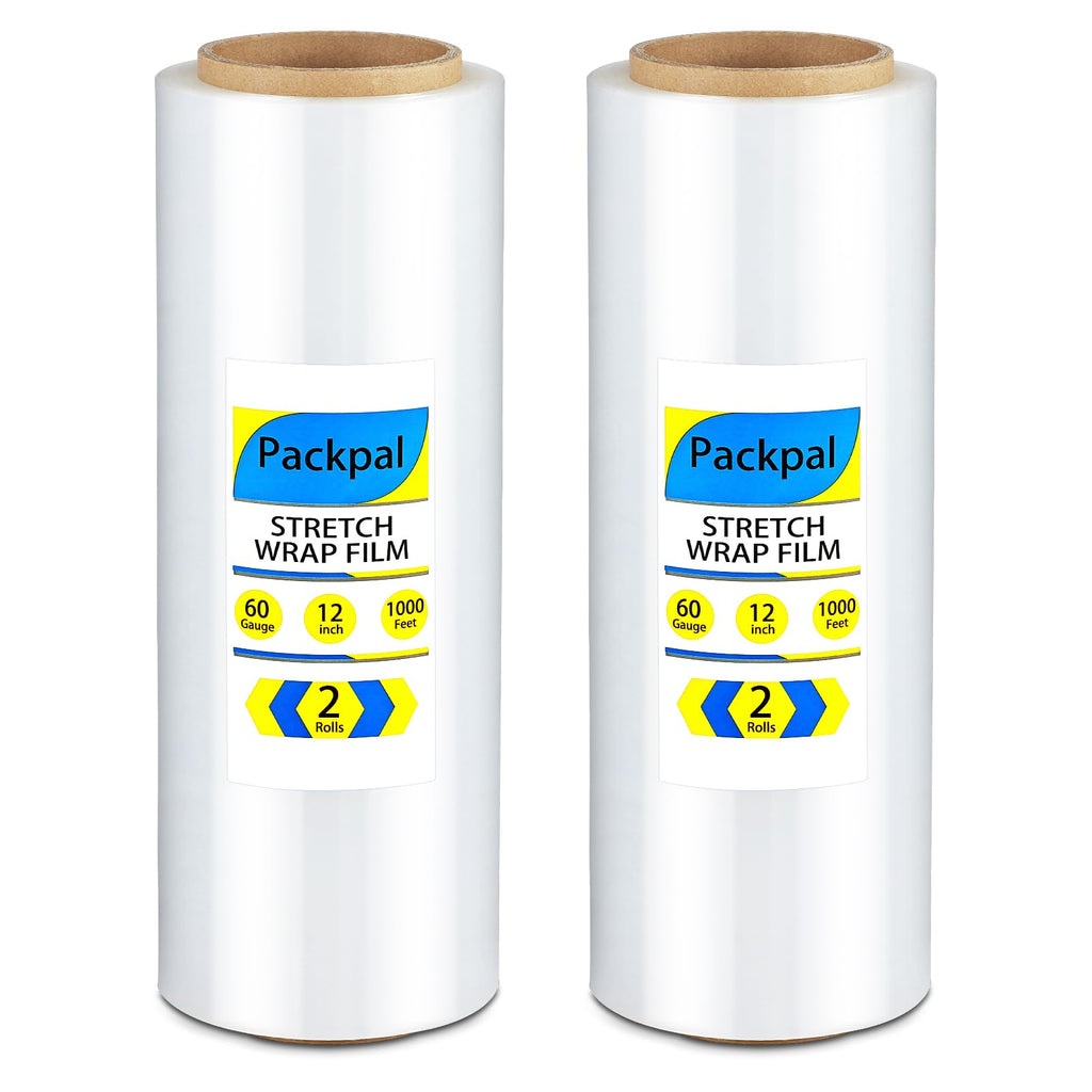 Packpal 2 Rolls Shrink Wrap 12"x 1000ft Each Roll, Clear Plastic Wrap for Moving Furniture, Suitcases, Pallet. Stretch Wrap for Moving