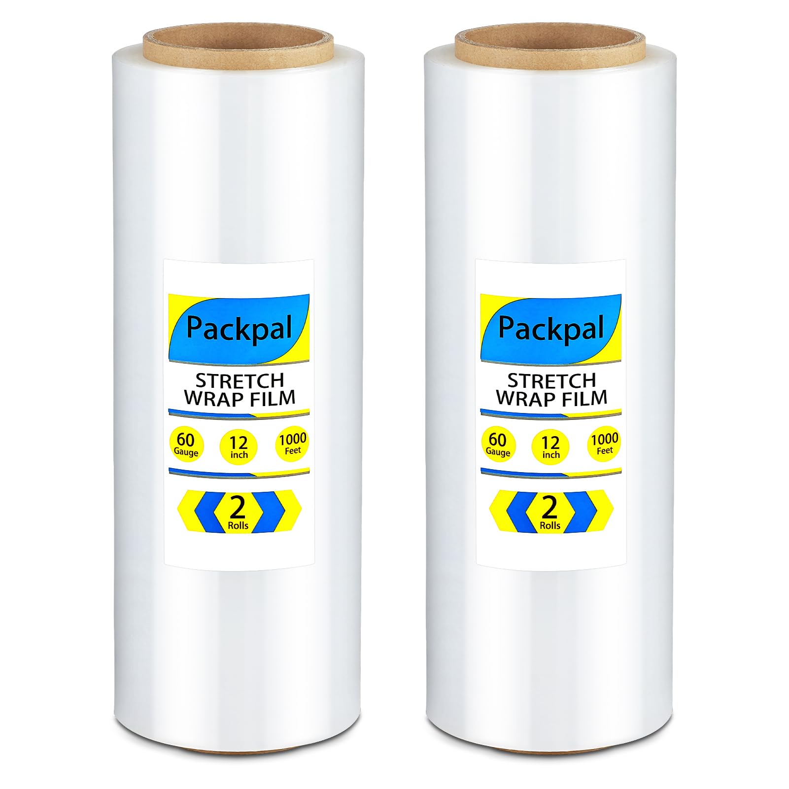 Packpal 2 Rolls Shrink Wrap 12"x 1000ft Each Roll, Clear Plastic Wrap for Moving Furniture, Suitcases, Pallet. Stretch Wrap for Moving